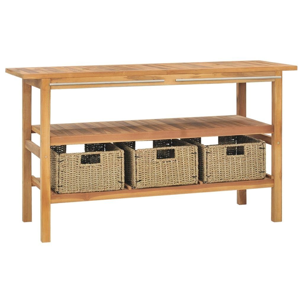 vidaXL Badezimmerspiegelschrank Waschtisch mit 3 Körben Massivholz 132x45x75cm (1-St)