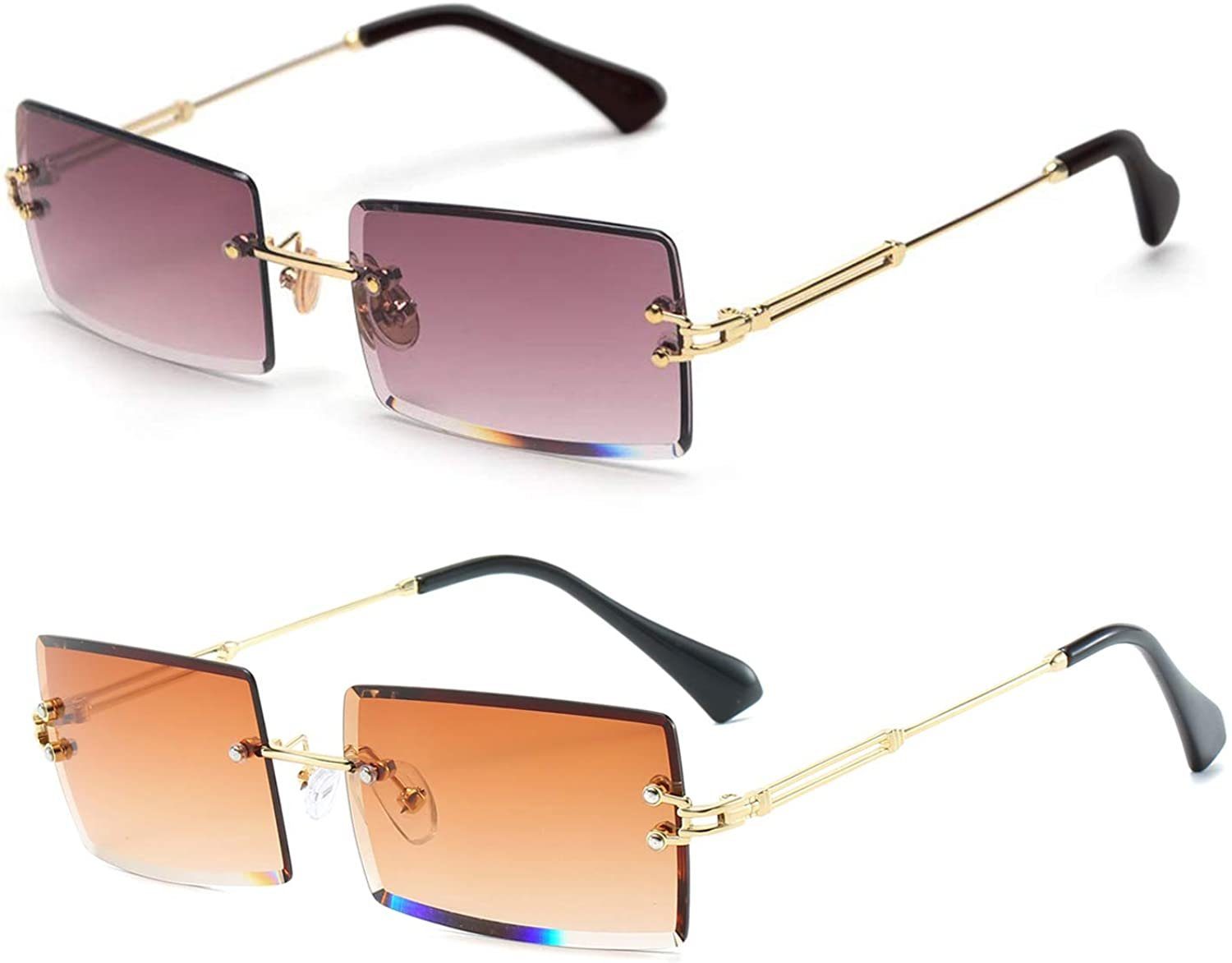 Mmgoqqt Sonnenbrille »Retro Randlose Rechteckig Sonnenbrille Damen Herren  Vintage Rectangle Sunglasses Fashion Small Square Brille«