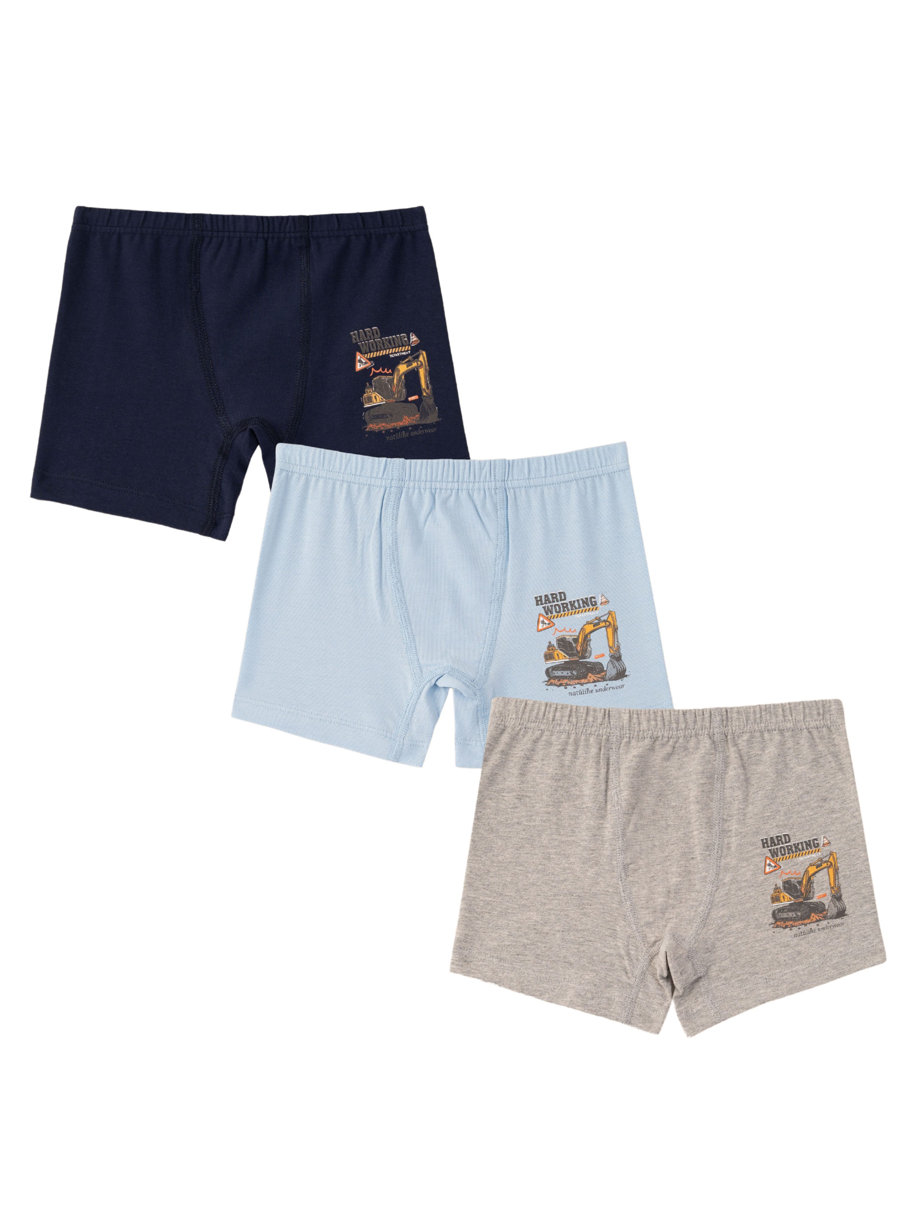 natuline Boxer 3er-Pack für Kinder Jungen mit Design Feinripp-Qualität (Set, 3-St., 3er-Pack, Boxer) Unterwäsche, Unterhose aus Baumwollmischung mit Feinripp