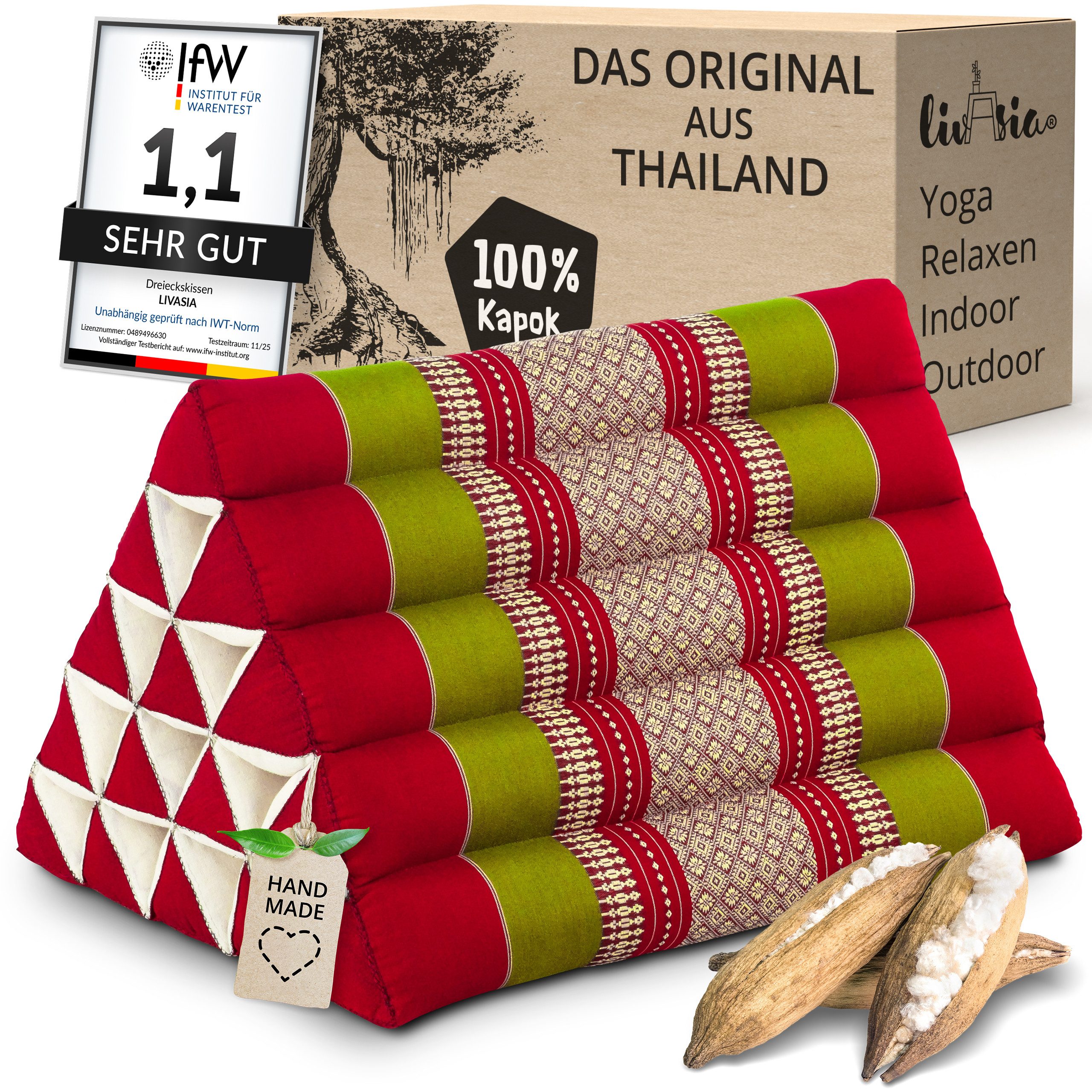 livasia Keilkissen Dreieckskissen hoch (Classic) - 38x55x35cm, Kapok, vegan, handgefertigt