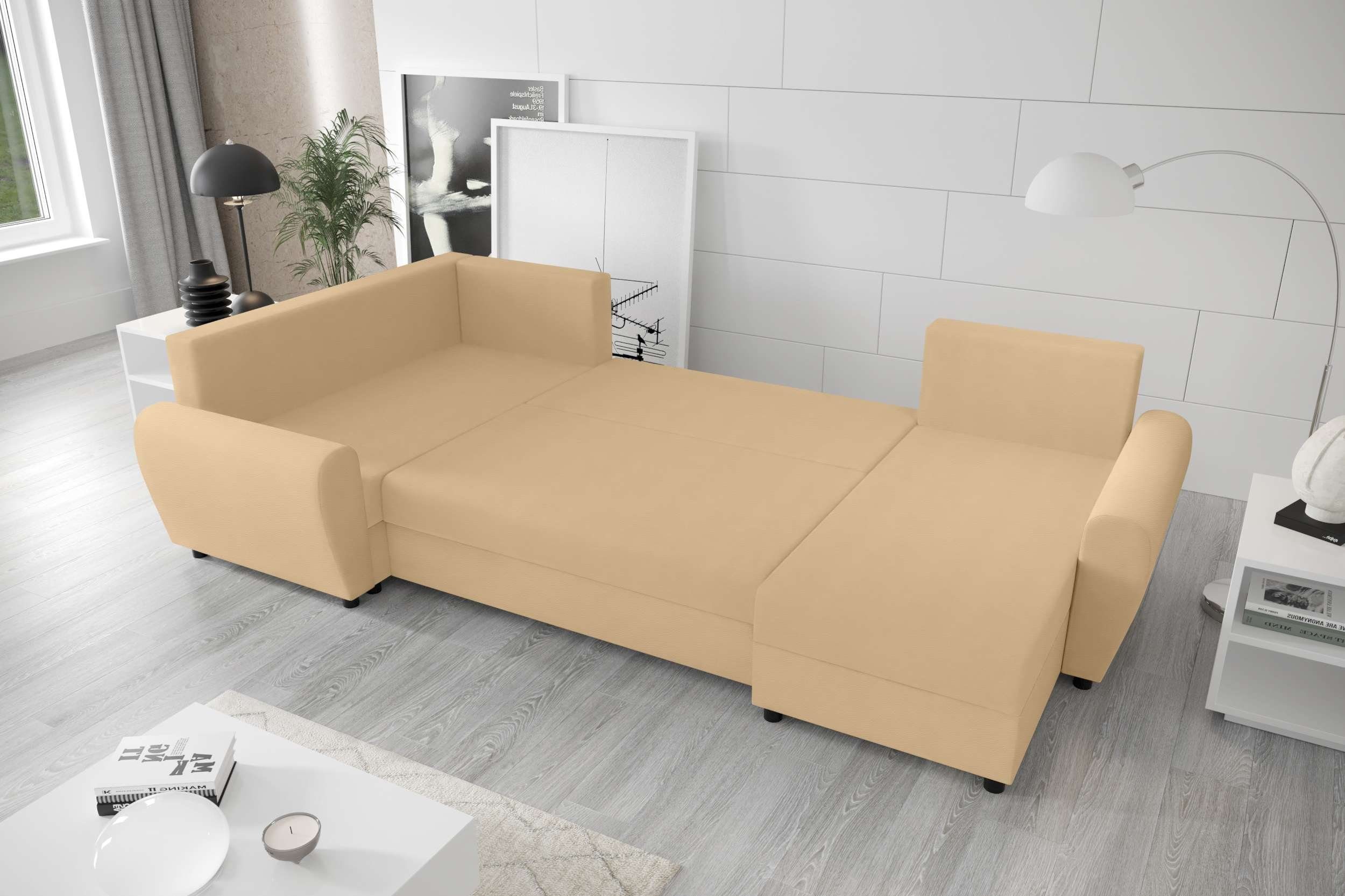 Stylefy Wohnlandschaft Haven, Sitzkomfort, Bettfunktion, Modern U-Form, Bettkasten, Design mit Sofa, mit Eckcouch
