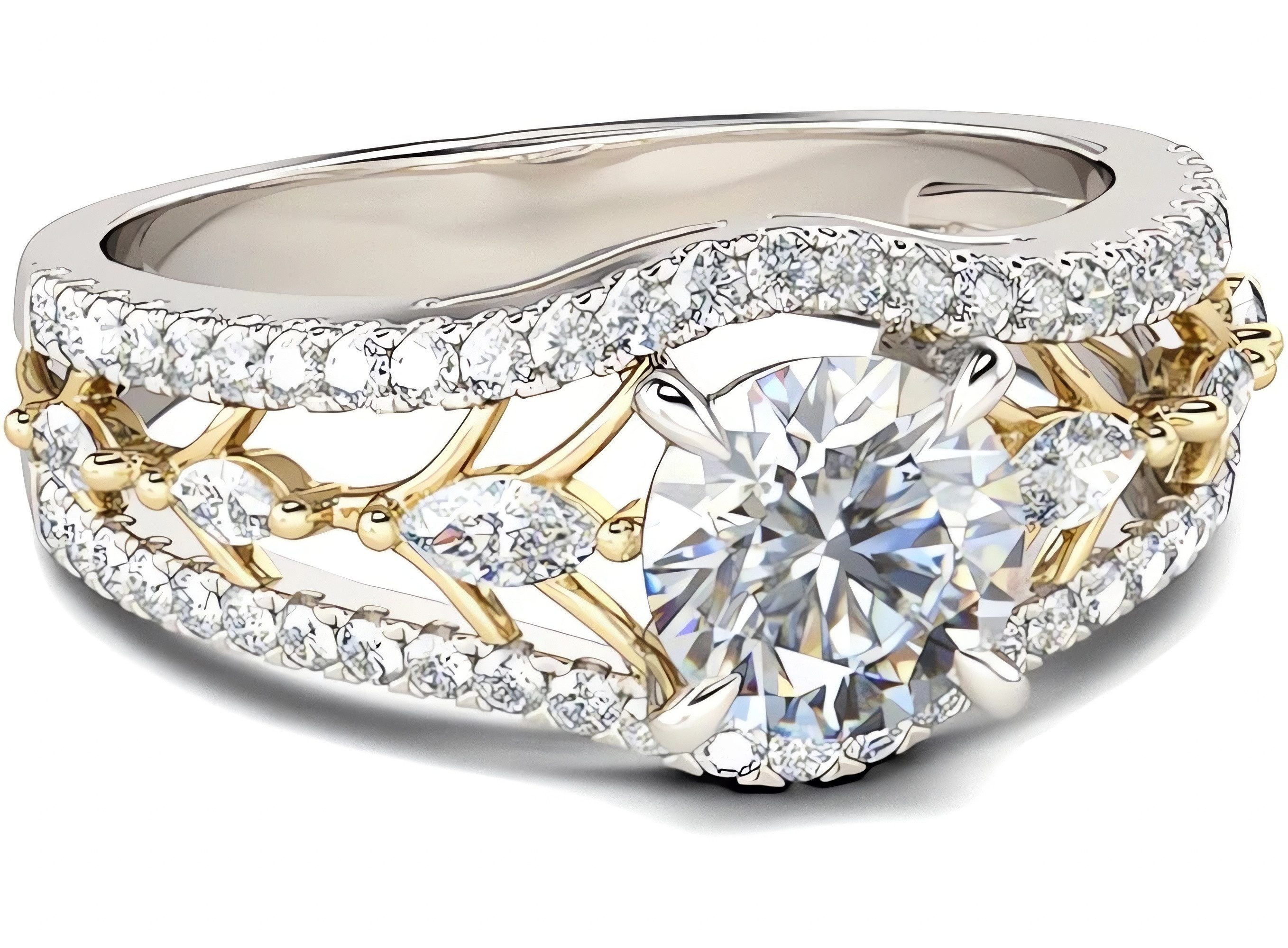 Jumpeak Diamantring Labordiamant,Kontrastfarben-Design,Verlobungsringe Frau,Mama Geschenk, 1,2 ct Diamant Ring Damen,E,VS2,3EX,14K-Gold,luxuriös glänzend,Rund