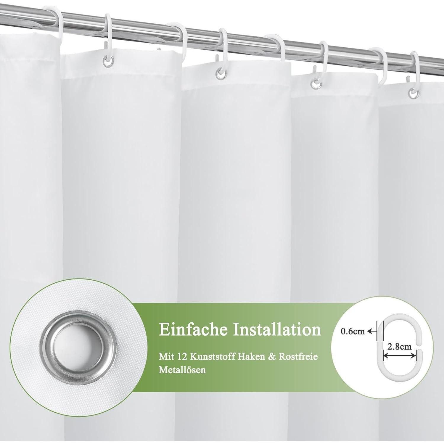 LuxusKollektion Duschvorhang Duschvorhang 180x190cm Textil Grau wasserdicht mit beschwertem Saum Breite 190 cm – Bild 5 von 5