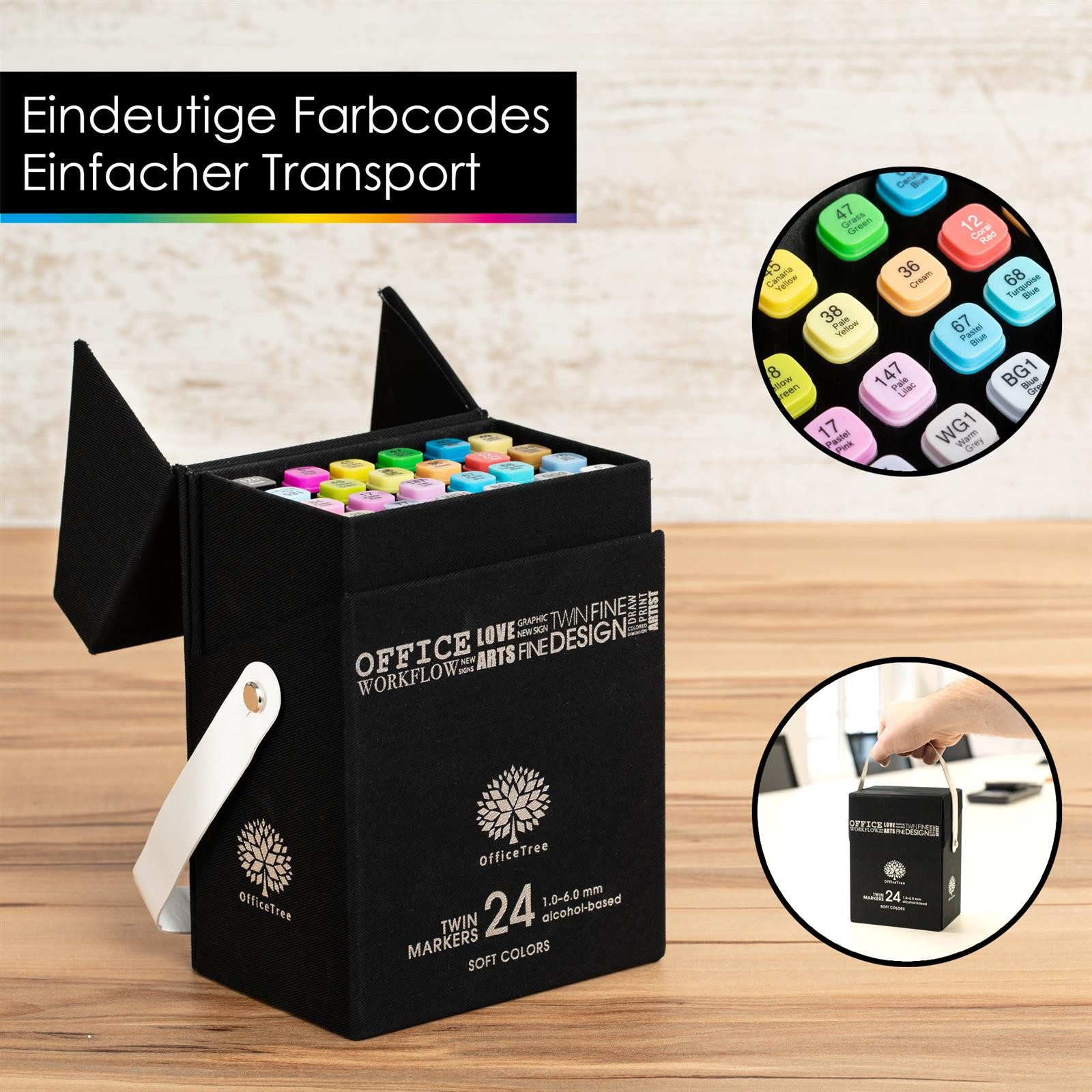 OfficeTree Marker OfficeTree 24er Set Twin Marker Duo-Fasermaler Weiche Farben, (24er Set, 24-tlg., Duo-Fasermaler), Weiche Farben – Bild 4 von 5
