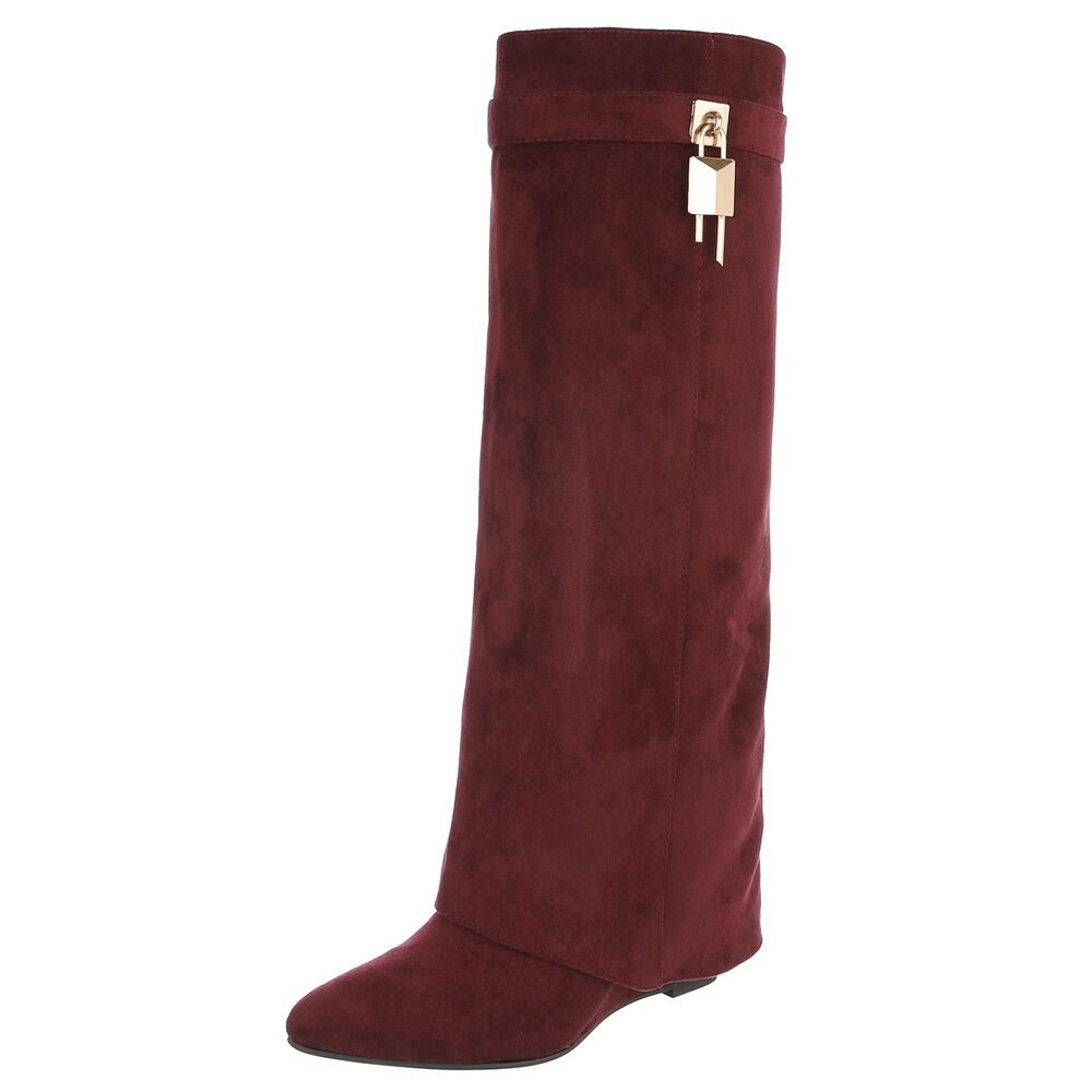 Ital-Design Damenstiefel mit hohem Schaft und Schmuckdetail Keilstiefel (92125452) Keilabsatz/Wedge Stiefel in Weinrot