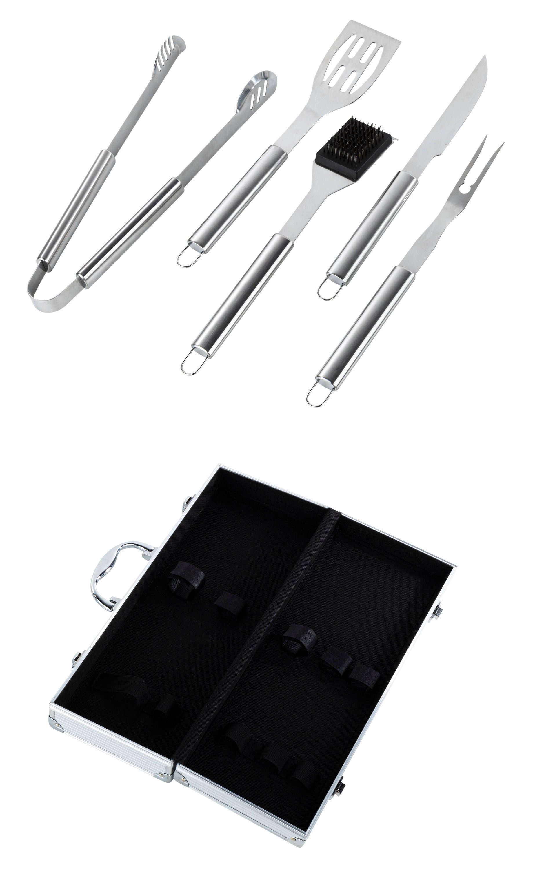 Rungassi Grillbesteck-Set Edelstahl Grillbesteck im Alu Koffer 6 teilig Art.60066