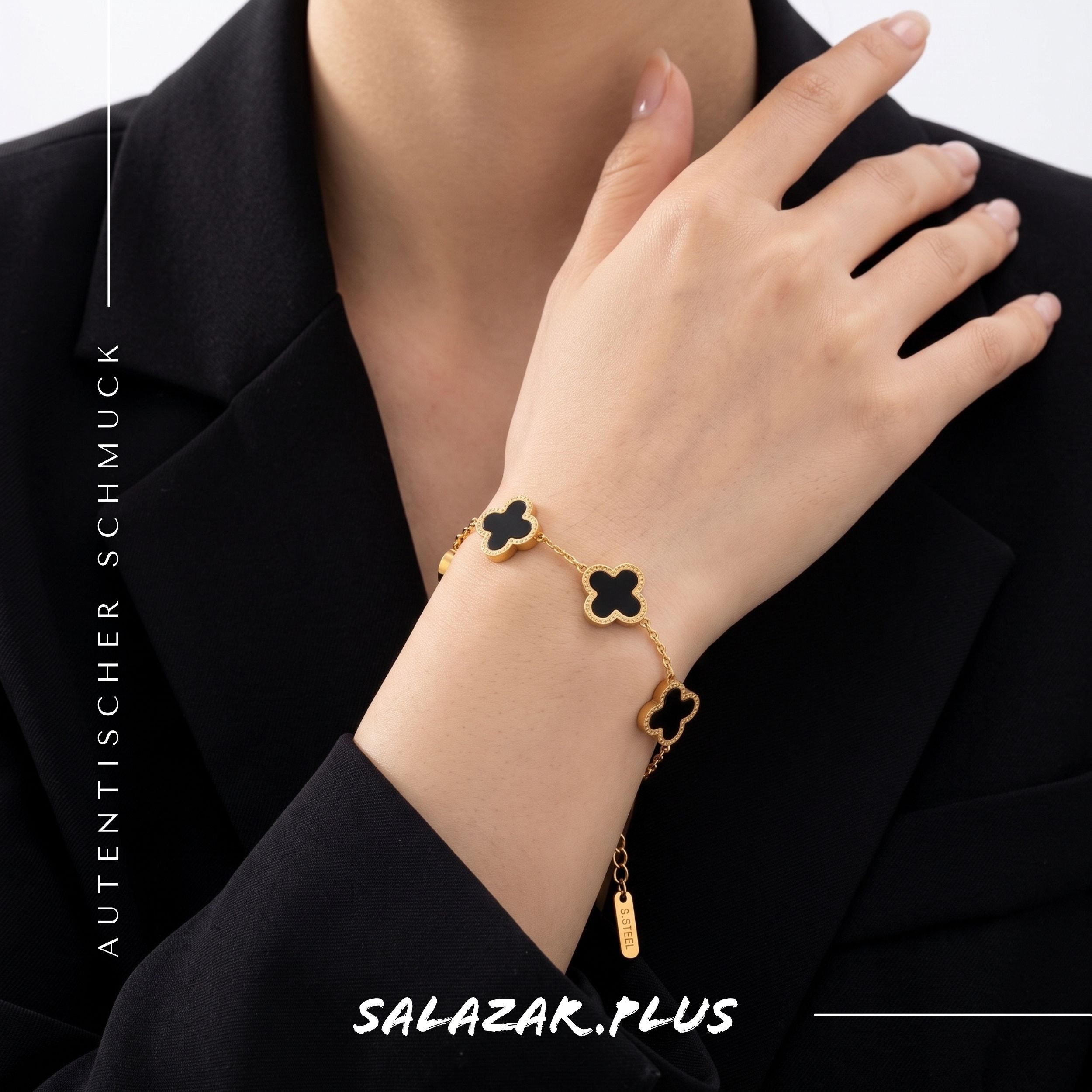salazar.plus Gliederarmband Luxus Damen Armband Kleeblatt Gold Edelstahl vergoldet Perlmutt, Kleeblatt Armband Gold aus Edelstahl mit edlem Perlmutt-Besatz