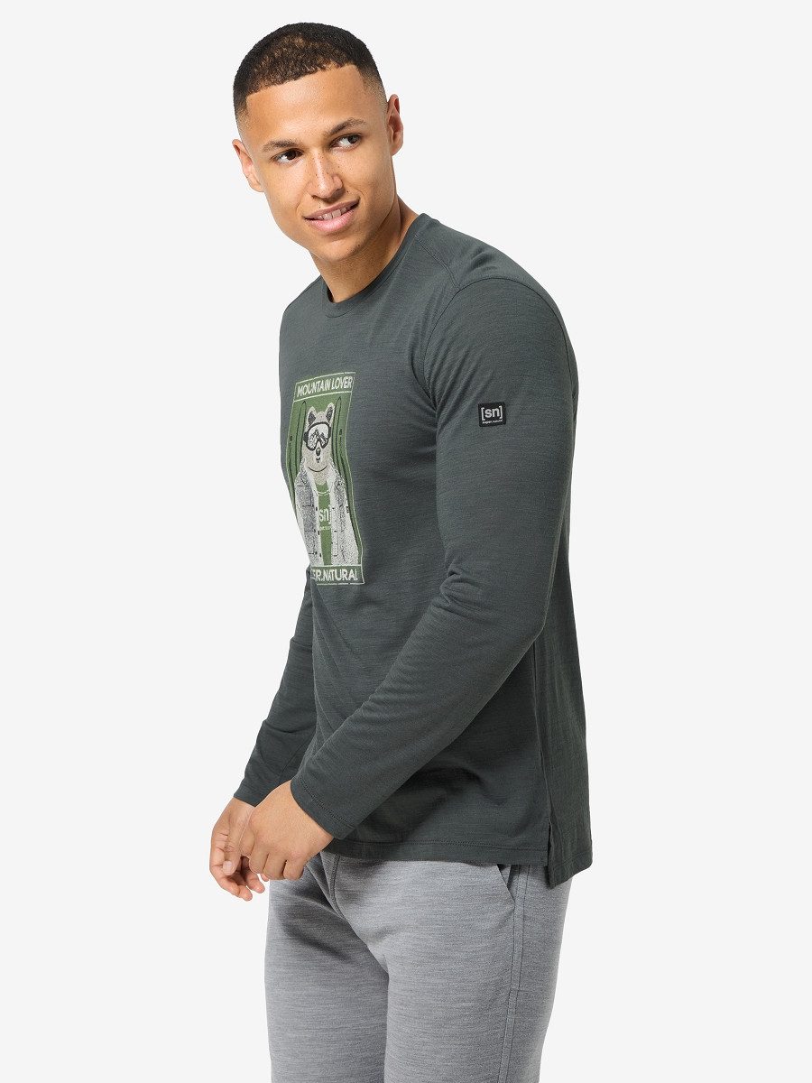 SUPER.NATURAL Langarmshirt für Herren, Merino M BEARSKI LS mit Ski-Motiv, atmungsaktiv