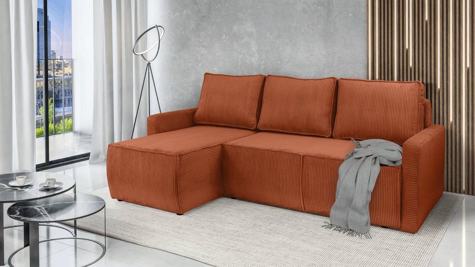 Siblo Ecksofa Belma, Modernes Ecksofa mit Bettkasten, Ecksofa mit  Schlaffunktion