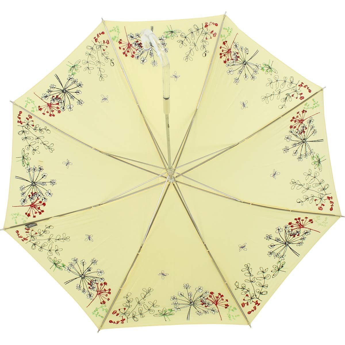gelb Regenschirm wunderschön Wiesenblumen Lady Butterfly, Rand - transparentem Schutz Kunststoff und Griff UV der mit bestickt, ist doppler® Sonnen Langregenschirm besteht aus der