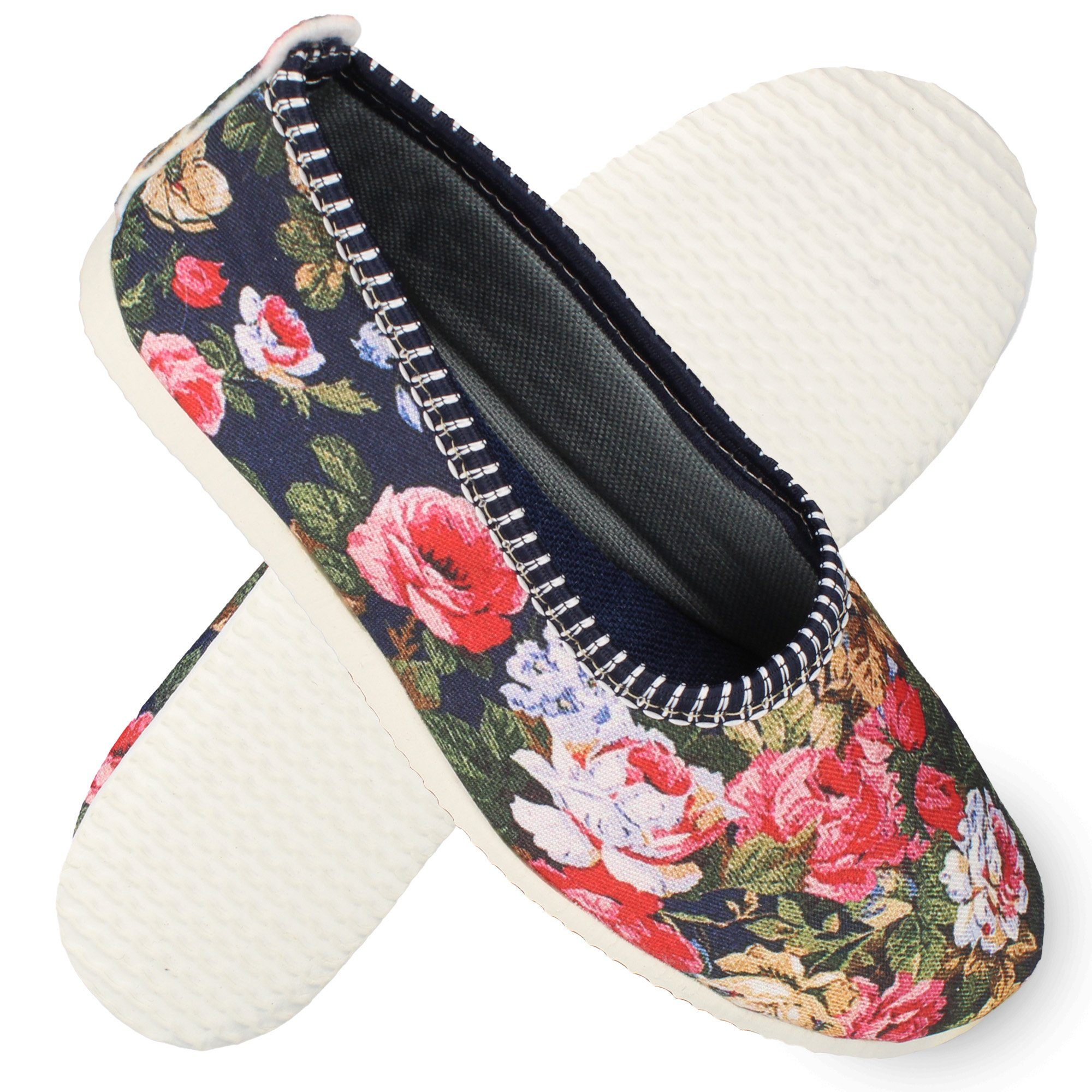 filsko Damen Halbschuhe mit Blumen Motiv Gr. 36 - 41 Hausschuh Leicht profilierte Laufsohle, Besonders leicht am Fuß