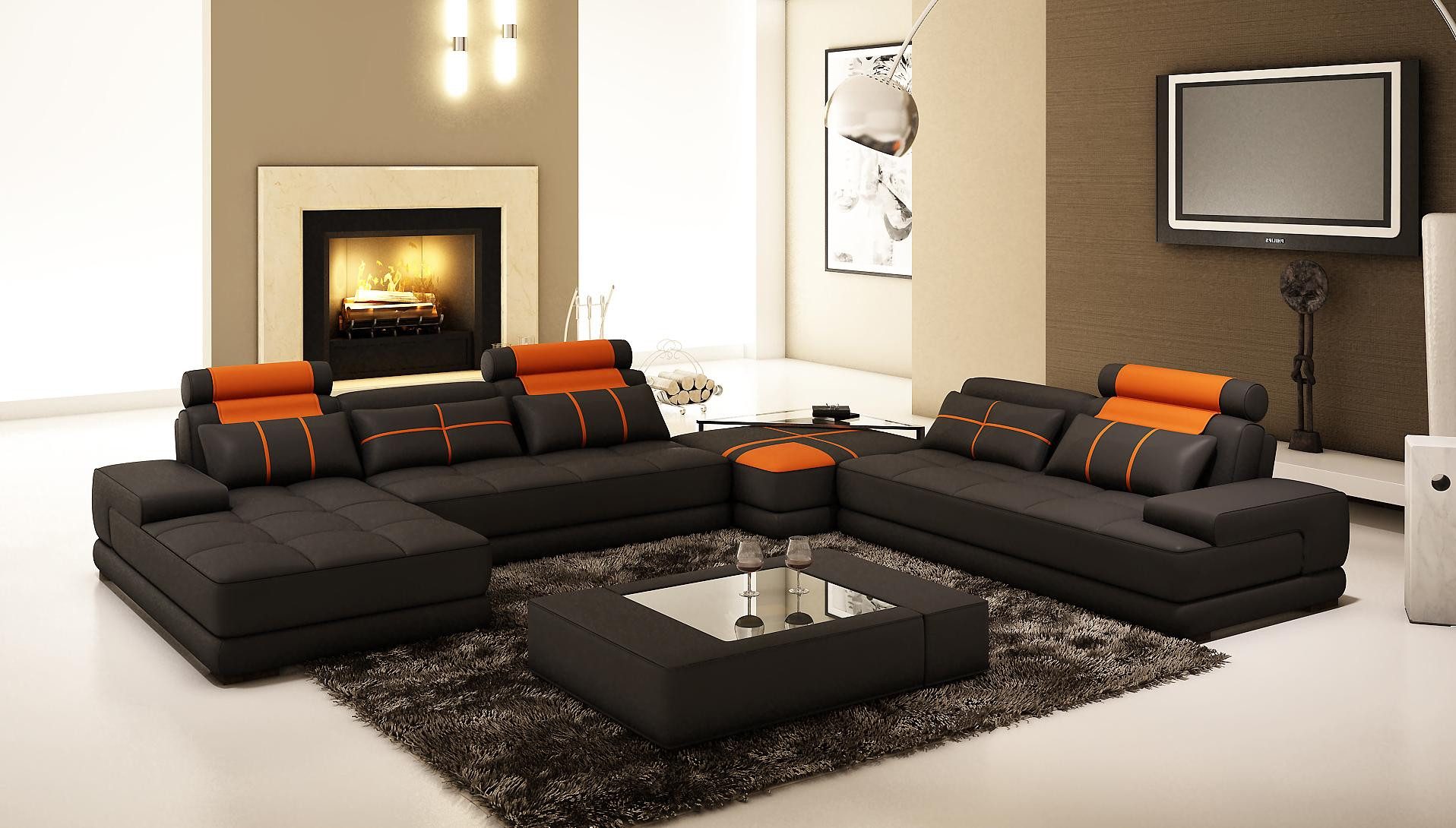 Xlmoebel Wohnlandschaft Designer Ledersofa U-Form in elegantem Schwarz, Hergestellt in Europa