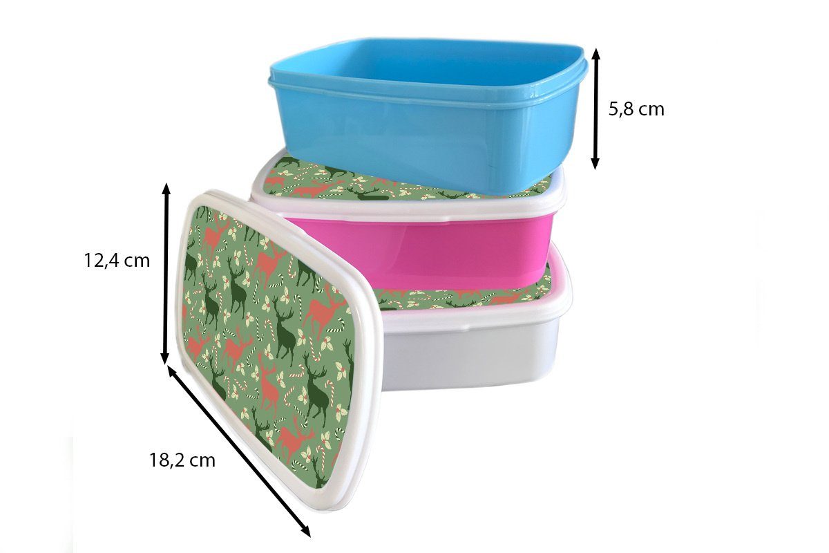Kunststoff, Brotbox weiß - Rentier, - für MuchoWow Mädchen für Weihnachten Jungs Brotdose, Kinder und (2-tlg), Erwachsene, Schnittmuster und Lunchbox