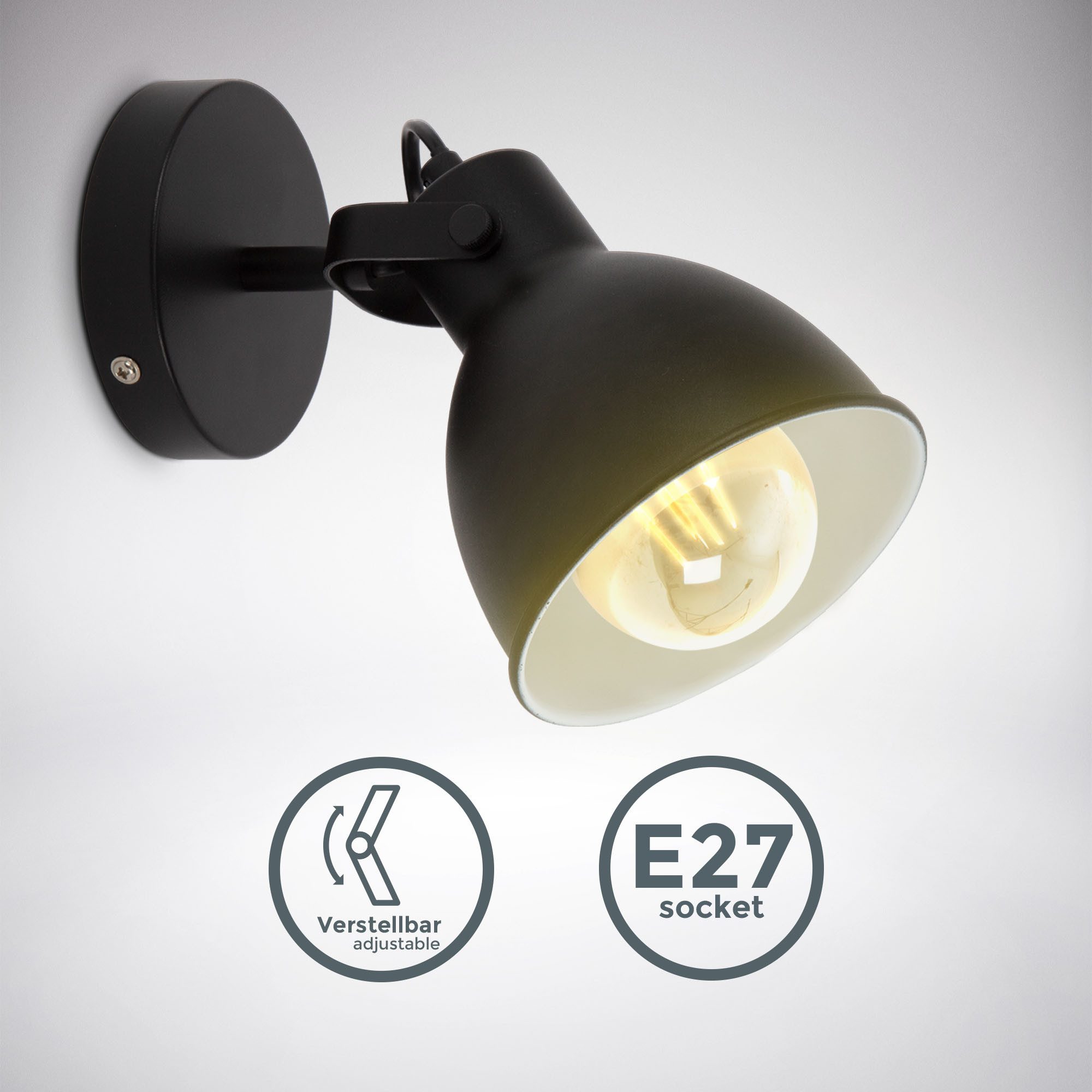 B.K.Licht Wandleuchte Design-Spotleuchte, Metall, Schwarz, E27-Fassung, günstig online kaufen