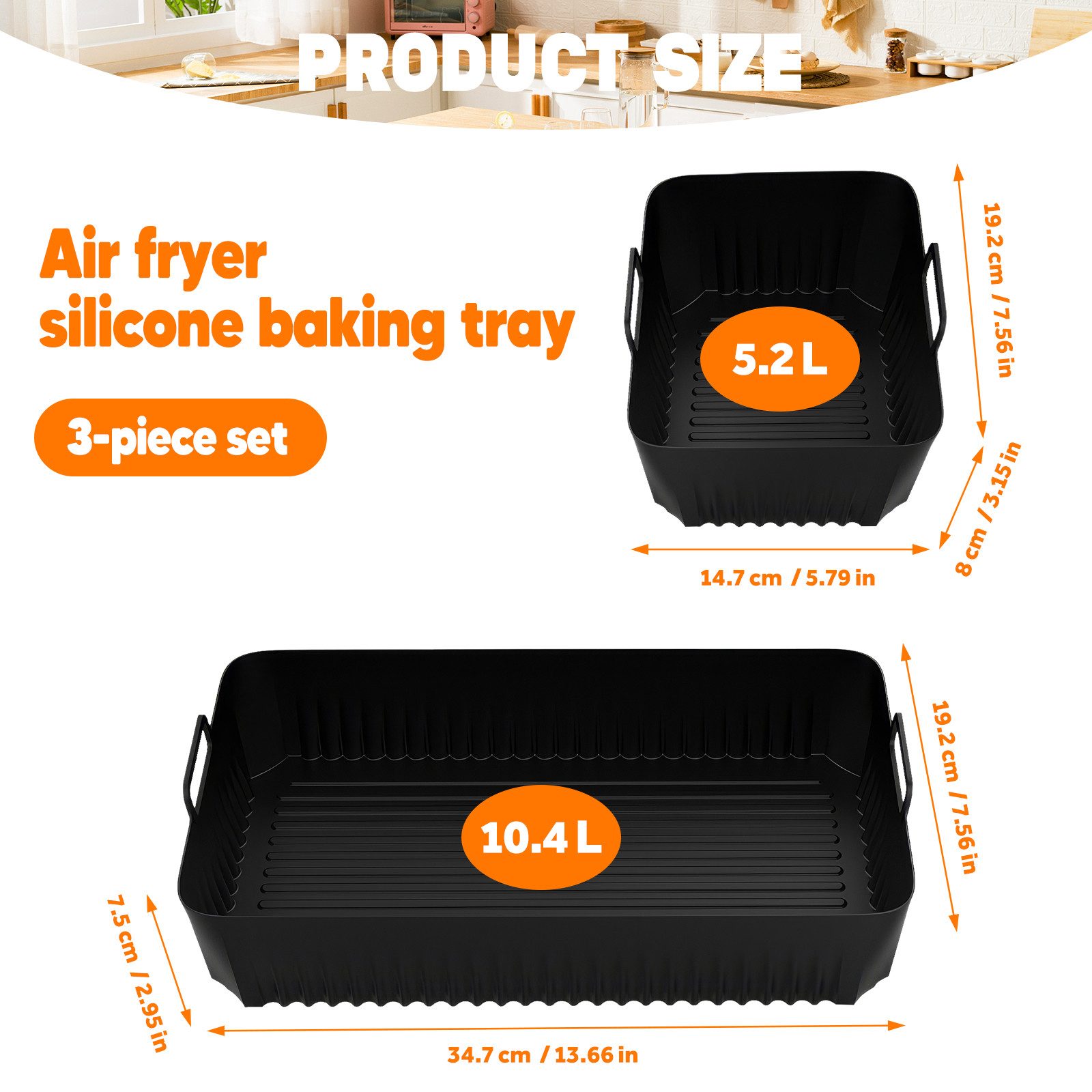 BlingBin Silikonform 3 Stück Heißluftfritteuse Zubehör für Ninja Foodi 10,4 L AF500EU, (3er Set 3-tlg), 10,4L/5,2L Wiederverwendbar Silikonform für Airfryer Ofen Mikrowelle