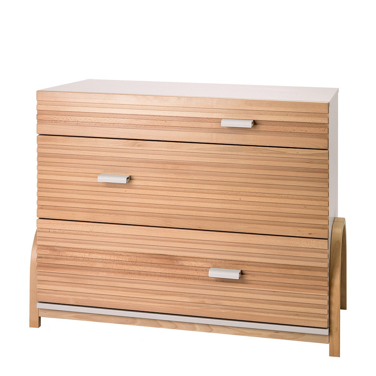Waldin Wickelkommode Infinity Kommode Babyzimmer 3 Schubladen Buche Soft Close, massive Buchenfronten, frei positionierbare Griffe