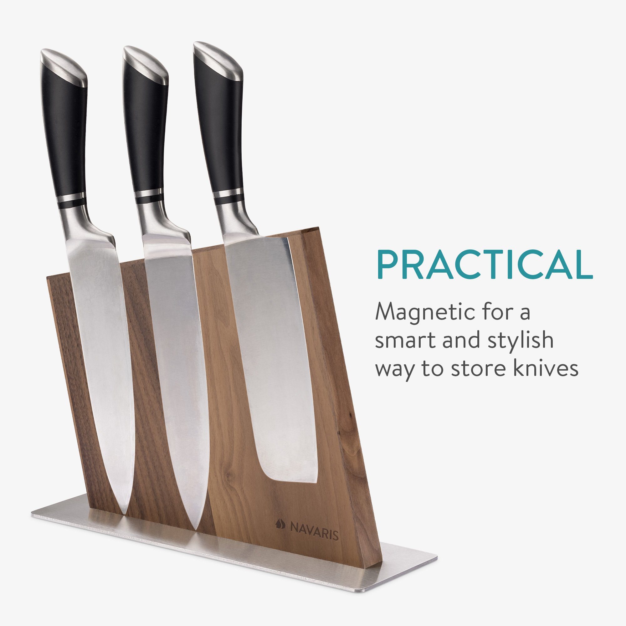 Navaris doppelseitig - unbestückt - magnetisch Messerhalter Holz/Bambus Magnet-Messerblock aus