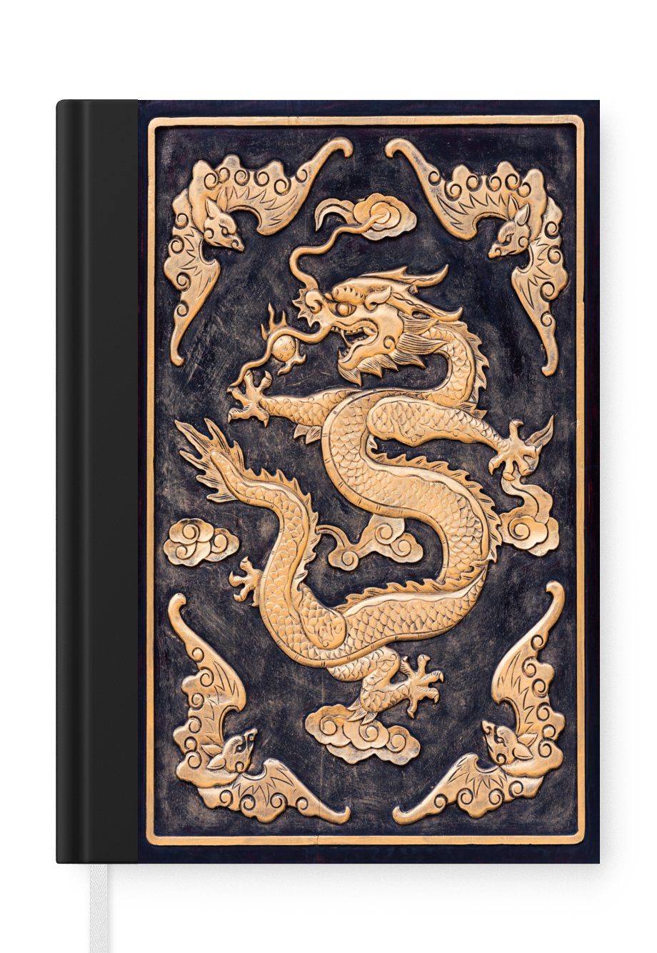MuchoWow Notizbuch Mit einem goldenen chinesischen Drachen verzierte Holztür, Journal, Merkzettel, Tagebuch, Notizheft, A5, 98 Seiten, Haushaltsbuch