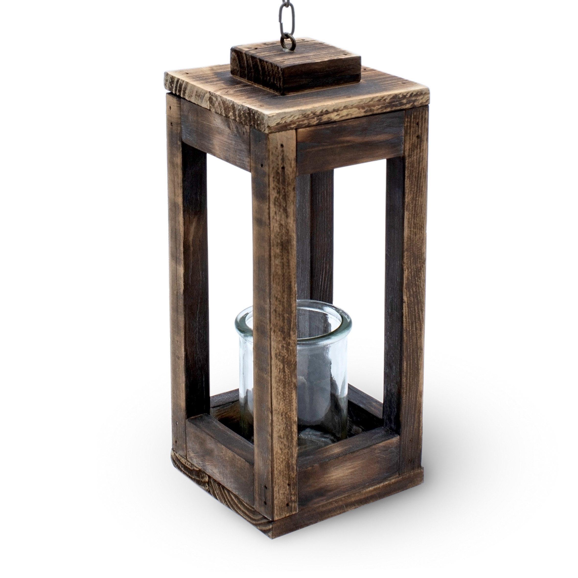 Spetebo Kerzenlaterne Holz Hänge Laterne mit Metall Kette - 31 cm (Stück, 1 günstig online kaufen
