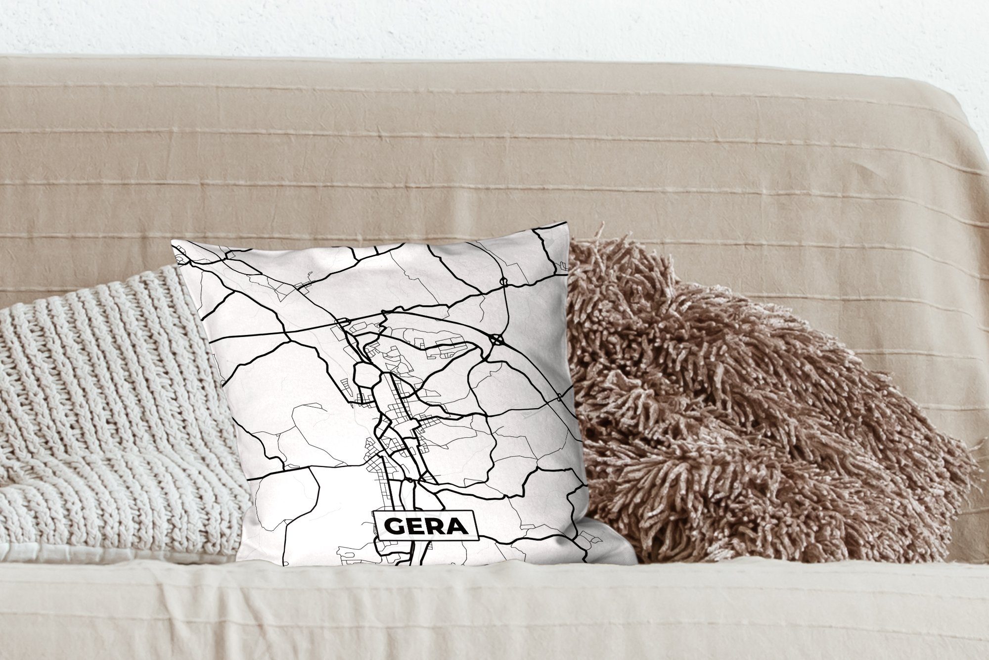 Stadtplan, Sofakissen Karte mit Zierkissen MuchoWow - Wohzimmer, - Füllung Dekokissen Schlafzimmer, Deko, für Gera