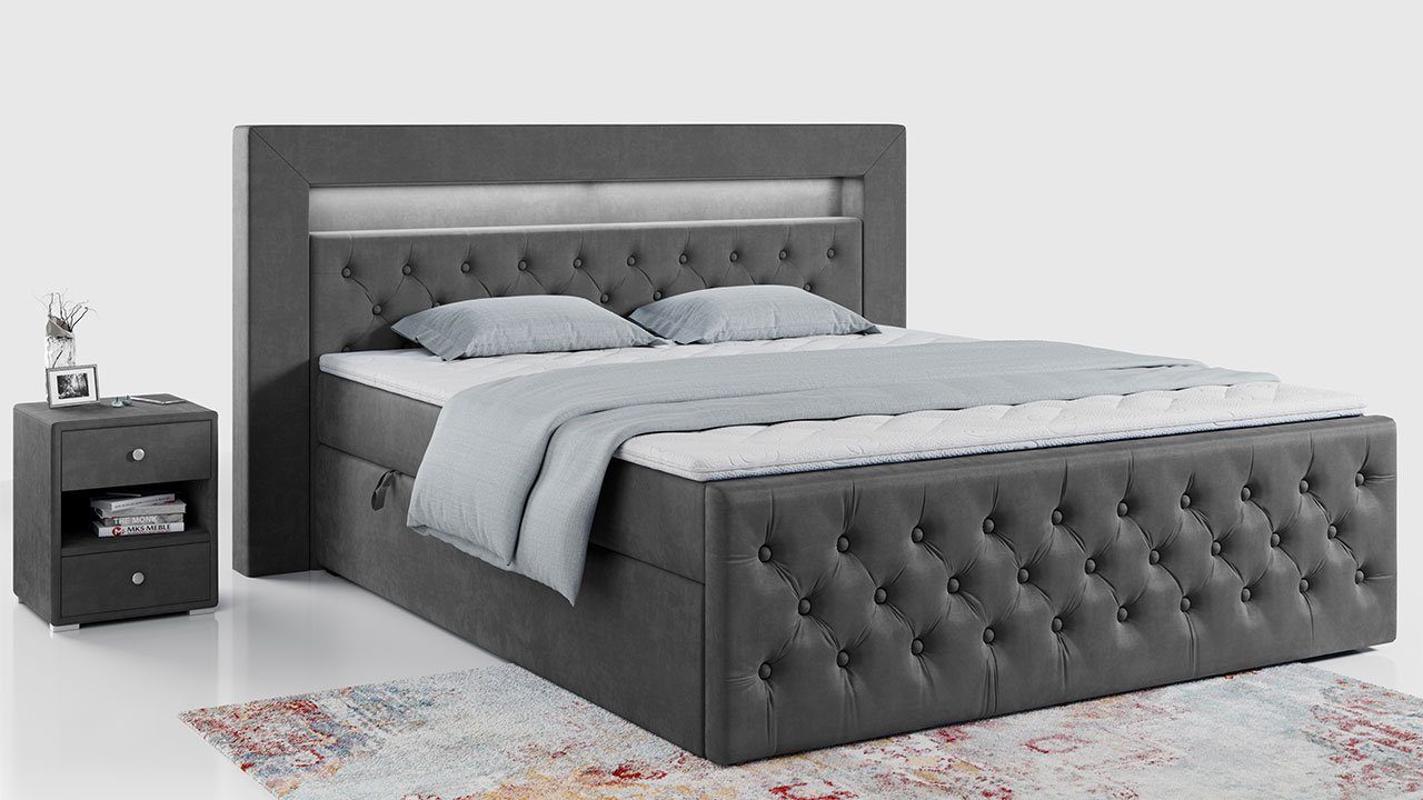 MKS MÖBEL Boxspringbett GOLD9, Topper mit Doppelbett und Multipocket-Matratze Polsterbett 