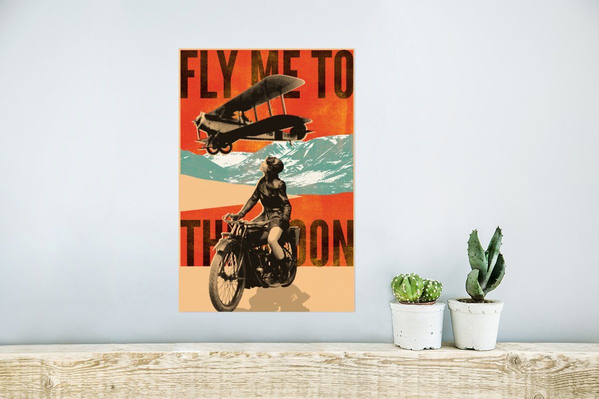 - Rahmen - Wohnzimmer, Poster St), Flugzeug Ohne Vintage - (1 Poster, Motor Wandposter MuchoWow Wandbild, Zitat, für