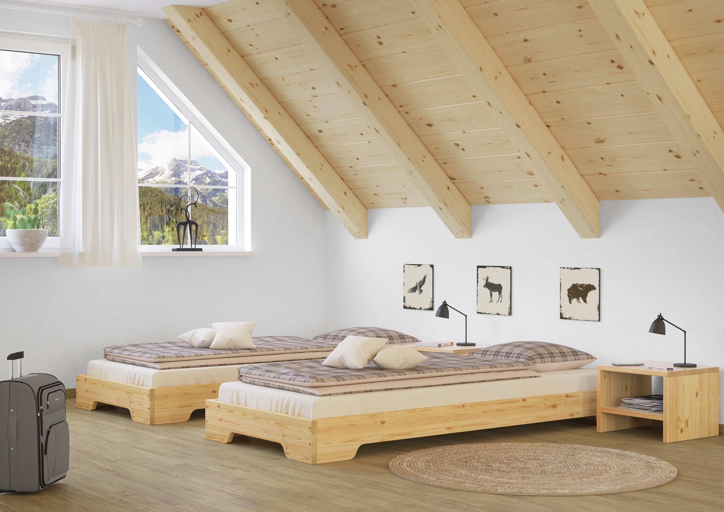 Rost ERST-HOLZ Kinderbett Stapelbett schmal, kurz Kiefer niedrig, ohne 80x190