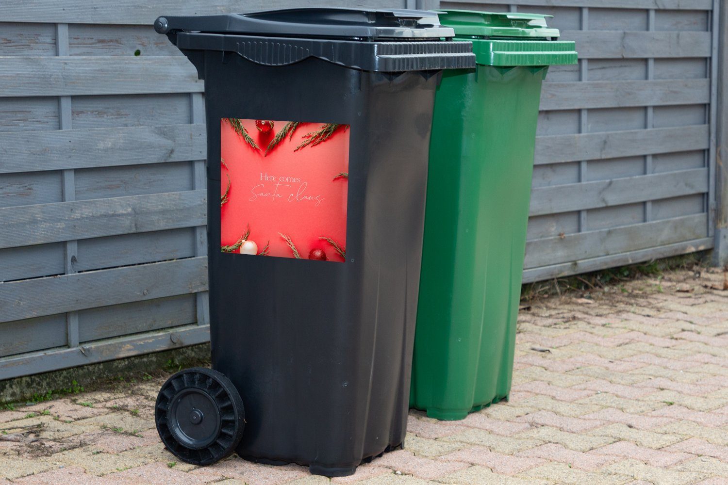 MuchoWow Wandsticker Weihnachten - Abfalbehälter (1 Container, - Sticker, Mülleimer-aufkleber, Rot St), Zitat Mülltonne