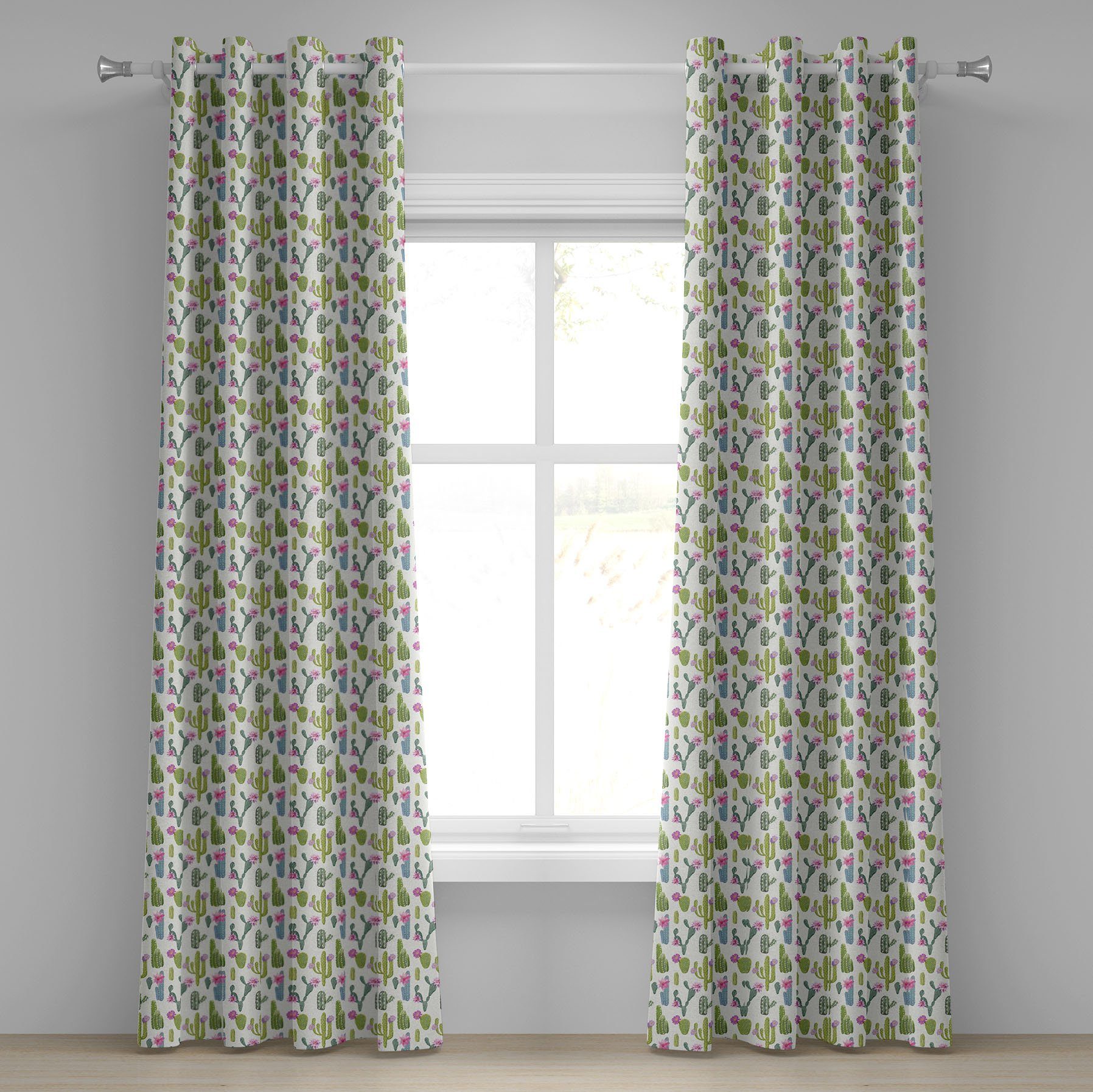 Gardine Dekorative 2-Panel-Fenstervorhänge für Schlafzimmer Wohnzimmer, Abakuhaus, Exotisch Saguaro-Betriebsblumen