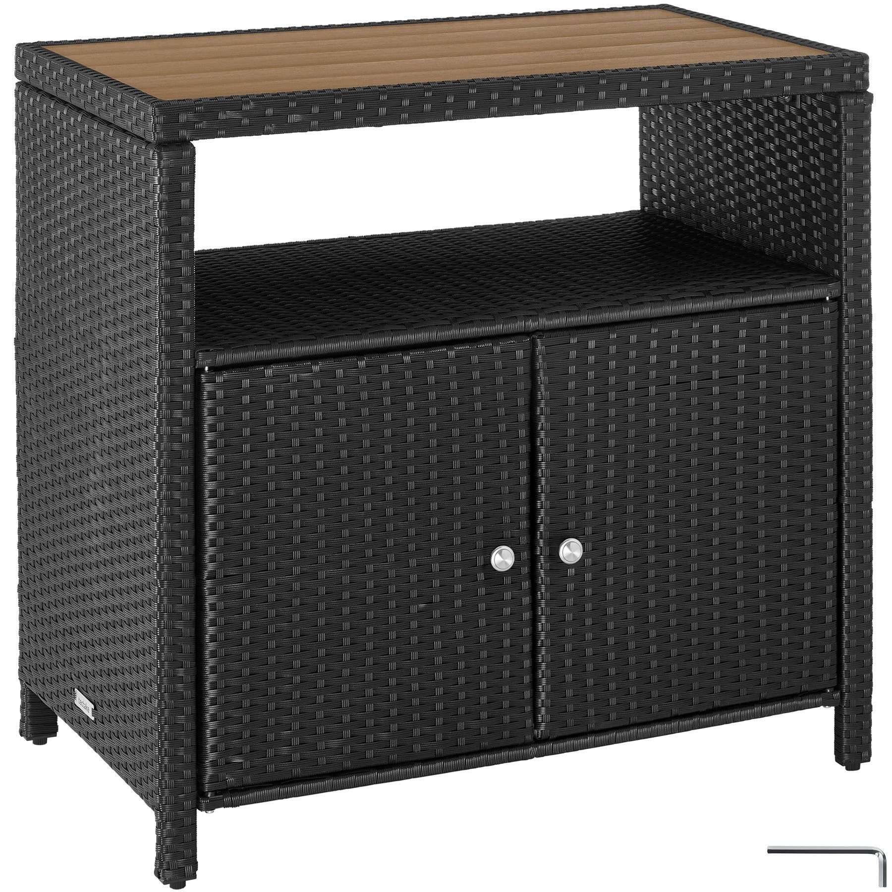 tectake Geräteschrank Rattan WPC-Schrank - wetterfeste WPC-Lamellen (GartenschrankMontagematerialMontageanleitung, 1-St., 1 St) fein geflochtenes Polyrattan