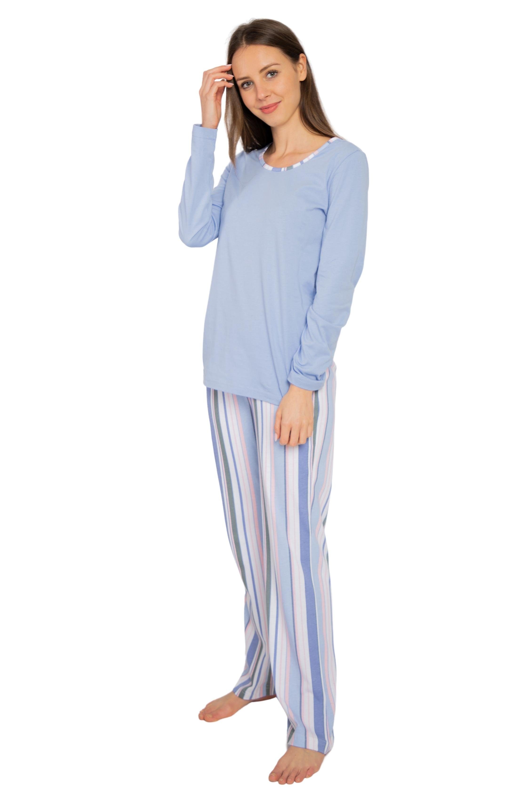 Consult-Tex Pyjama Damen Baumwole 1 reiner Set) DF008 (Spar-Set, Jersey Schlafanzug Pyjama aus