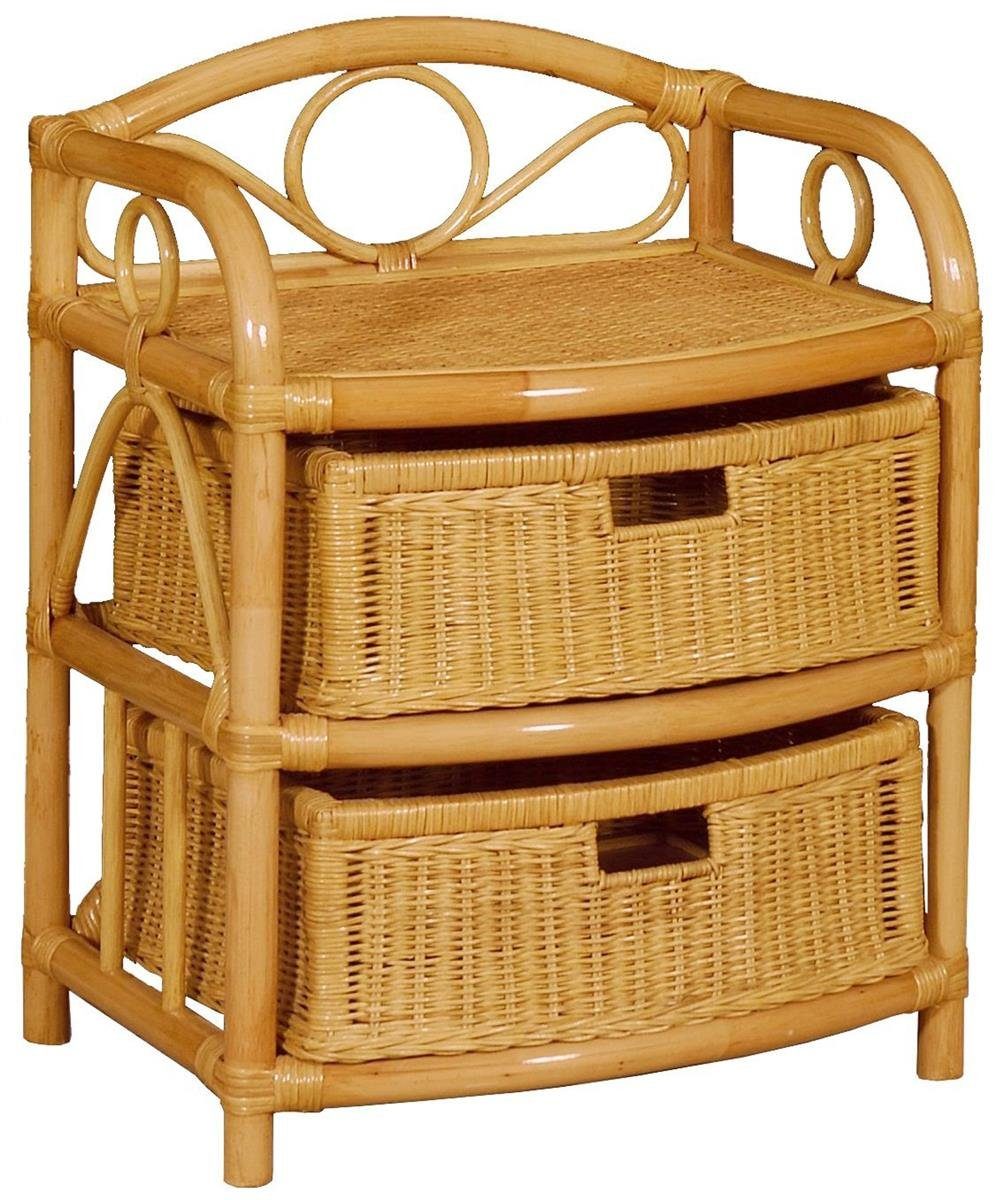 Krines Home Badregal Regal aus echtem Rattan 2 Schübe Rattan-Kommode Badregal Rattanschrank, mit Schubladen, aus Naturmaterial Honig