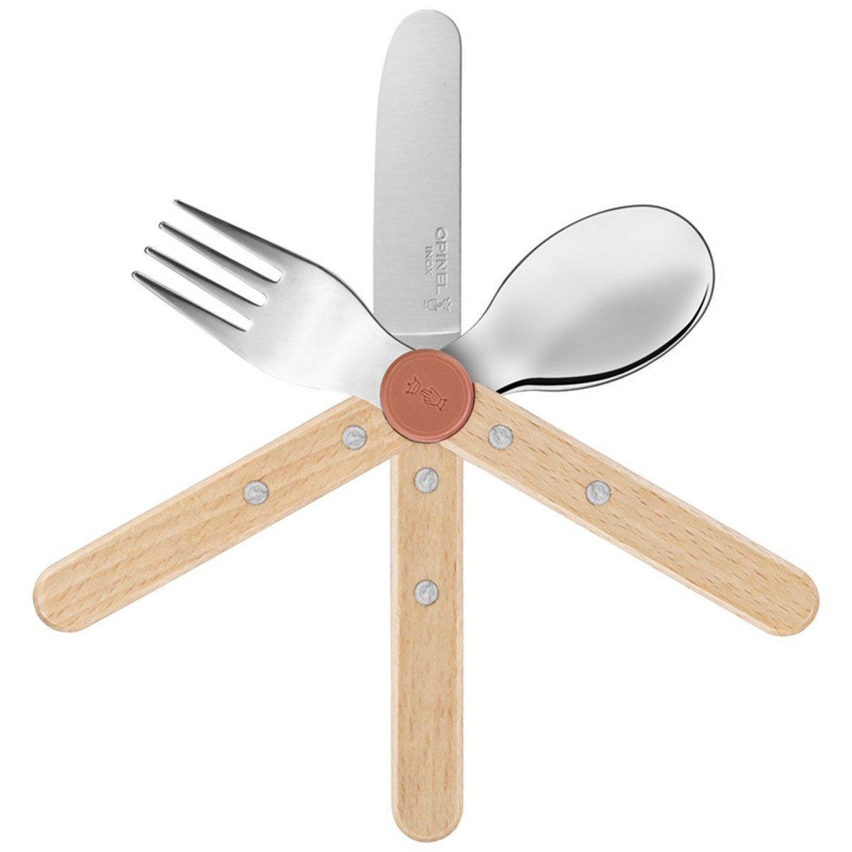 Opinel Taschenmesser LE PETIT GOURMET Kinderbesteck-Set - Koralle