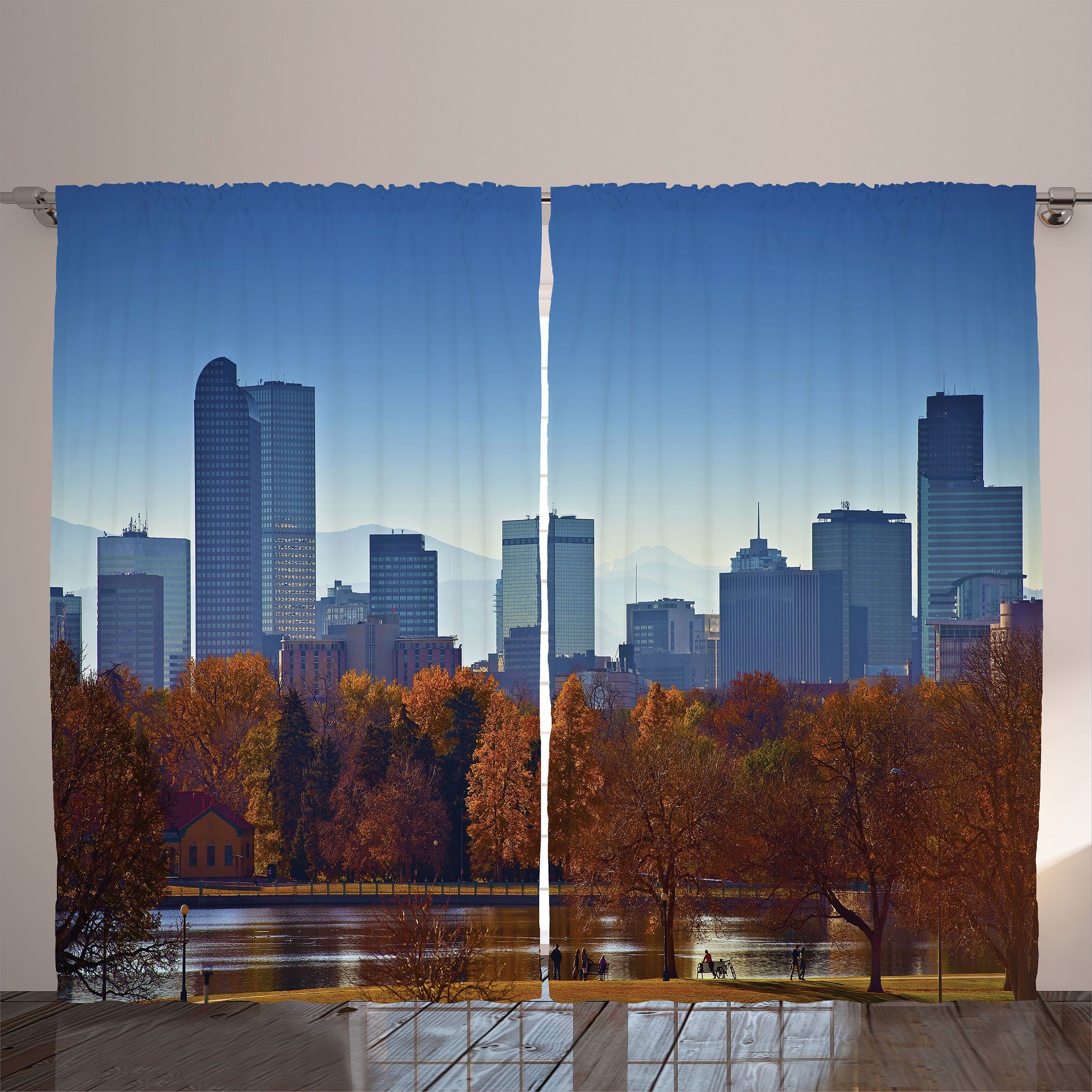 Haken, mit Foto Vorhang und City Schlaufen Denver Schlafzimmer Abakuhaus, Kräuselband Gardine Stadt Skyline