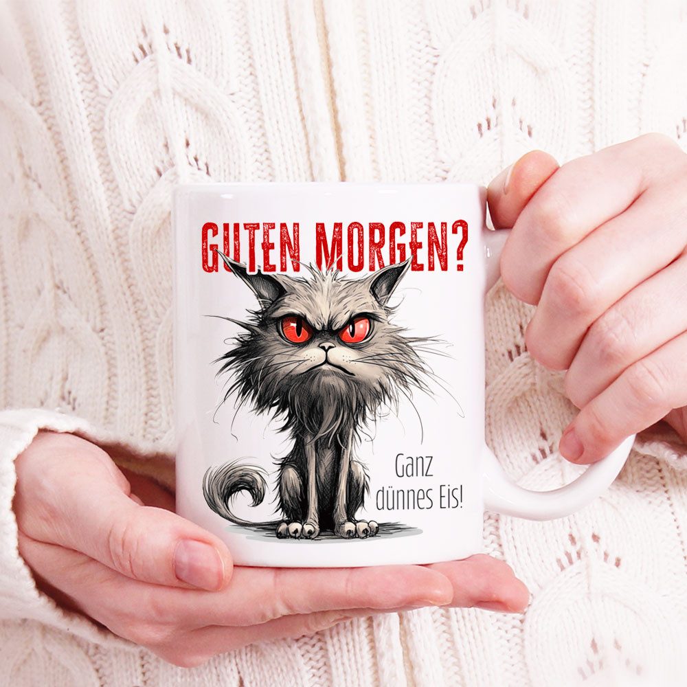 Cadouri Tasse mit Spruch 'Guten Morgen?' Kaffeetasse Büro Arbeit, Geschenk, Keramik, Kaffeebecher, Geschenkidee Arbeitskollege, lustig, Humor, 330 ml