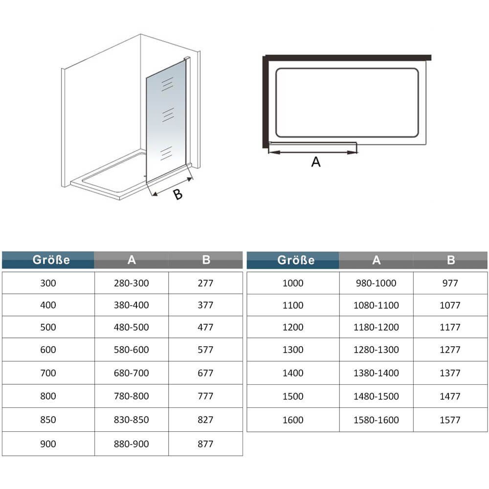 duschspa Duschwand 30-160cm Nano Glas Duschwand Duschtrennwand Walk in Dusche, Einscheibensicherheitsglas, Sicherheitsglas, (Set), Nano Glas – Bild 5 von 5