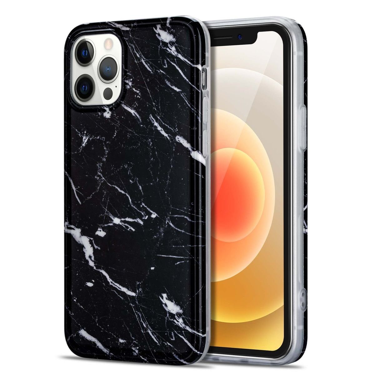 Wigento Handyhülle Für Apple iPhone 12 Pro Max Marble Silikon Case TPU Schutz Muster Tasche Hülle Cover Etuis Zubehör Schwarz