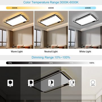 JDONG LED Deckenleuchte dimmbar mit Fernbedienung 90W Deckenlampe Schwarz Rechteckig, LED fest integriert, Wohnzimmerlampe Metall Modern-Design