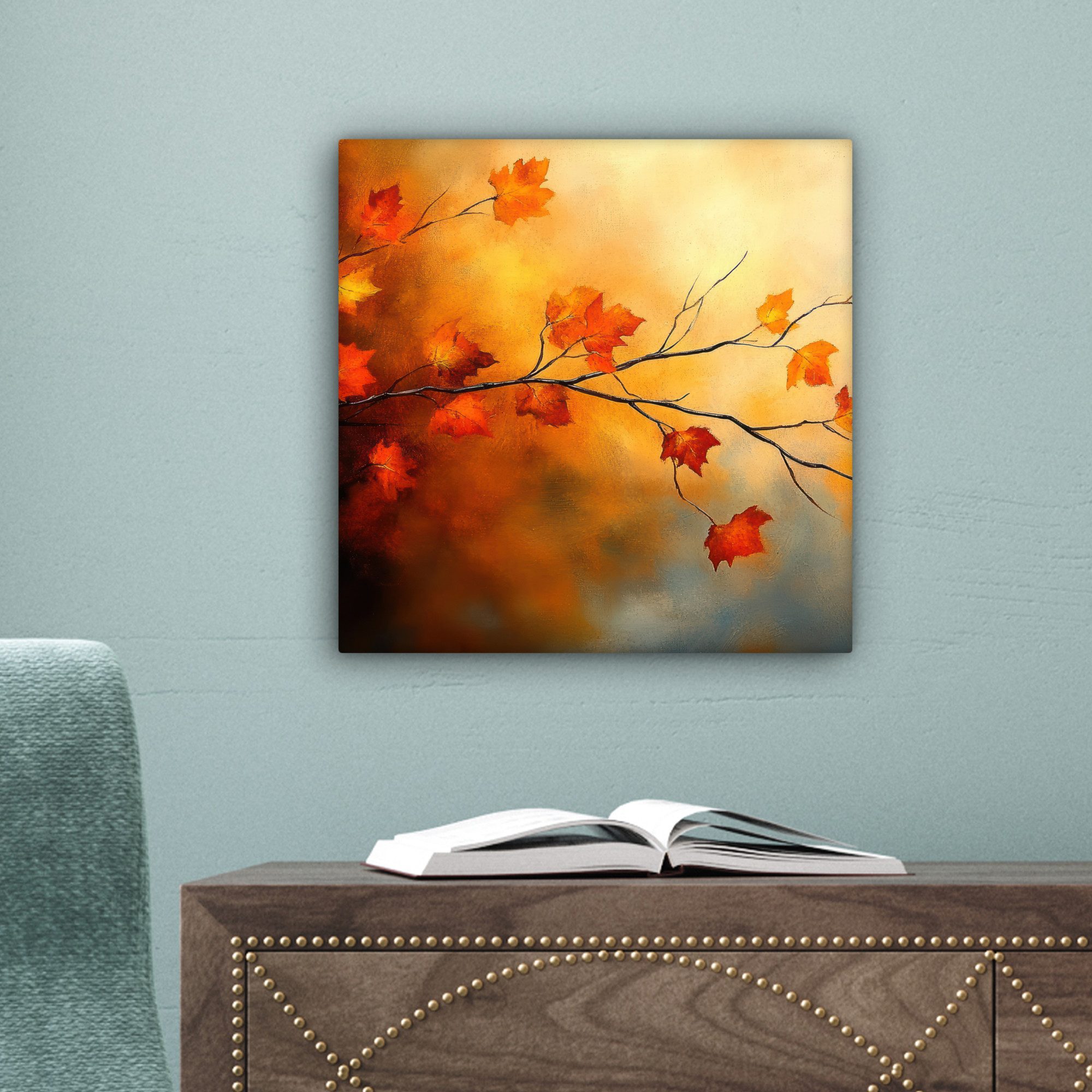 OneMillionCanvasses® Leinwandbild Herbstblätter - Orange - Abstrakt - Herbstzweige - Natur, Fotodruck (1 St), Leinwand Canvas Wandbild, Wanddekoration 20x30 cm – Bild 3 von 5