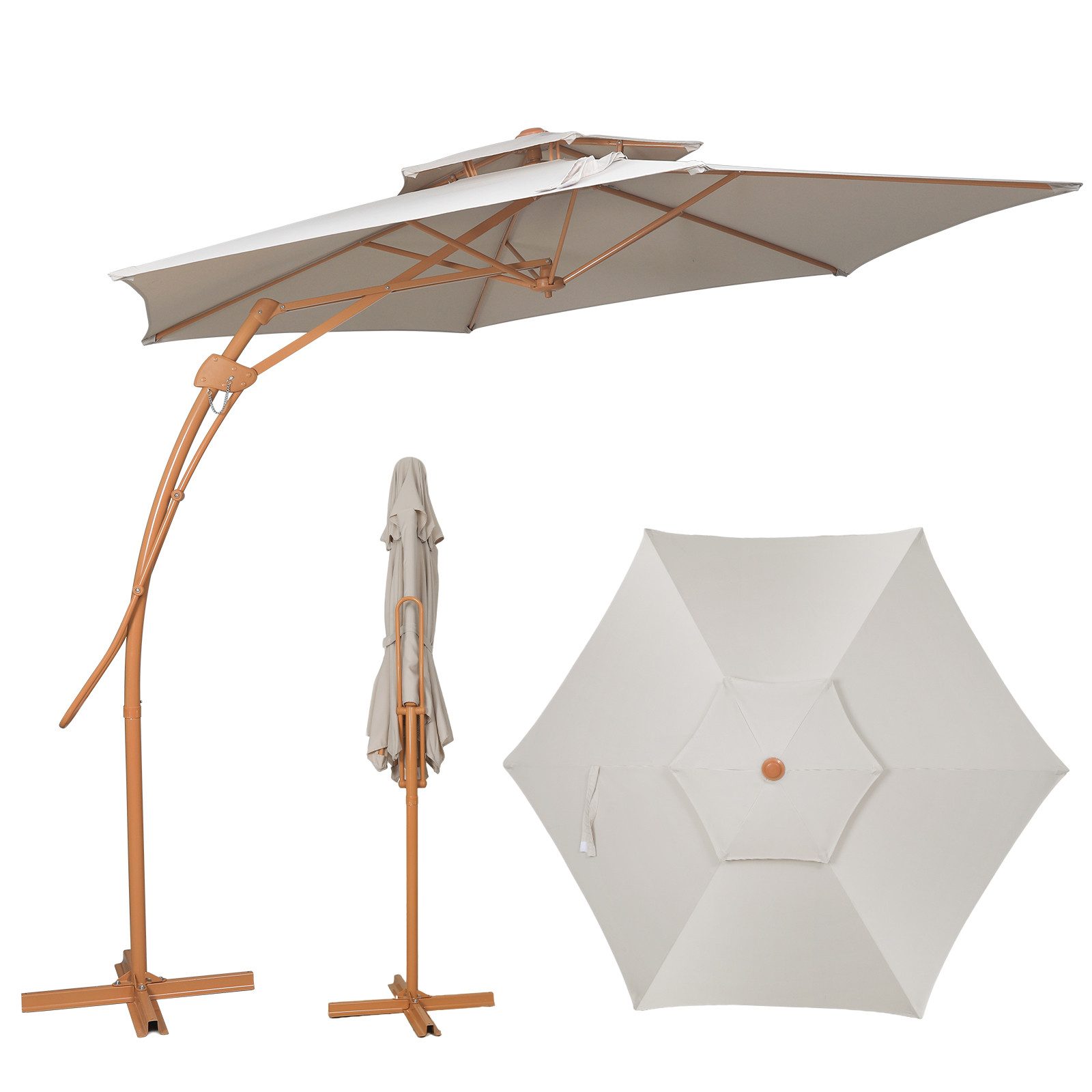 Puluomis Sonnenschirm Doppellagiger Ampelschirm 300cm UV-beständig, farbecht
