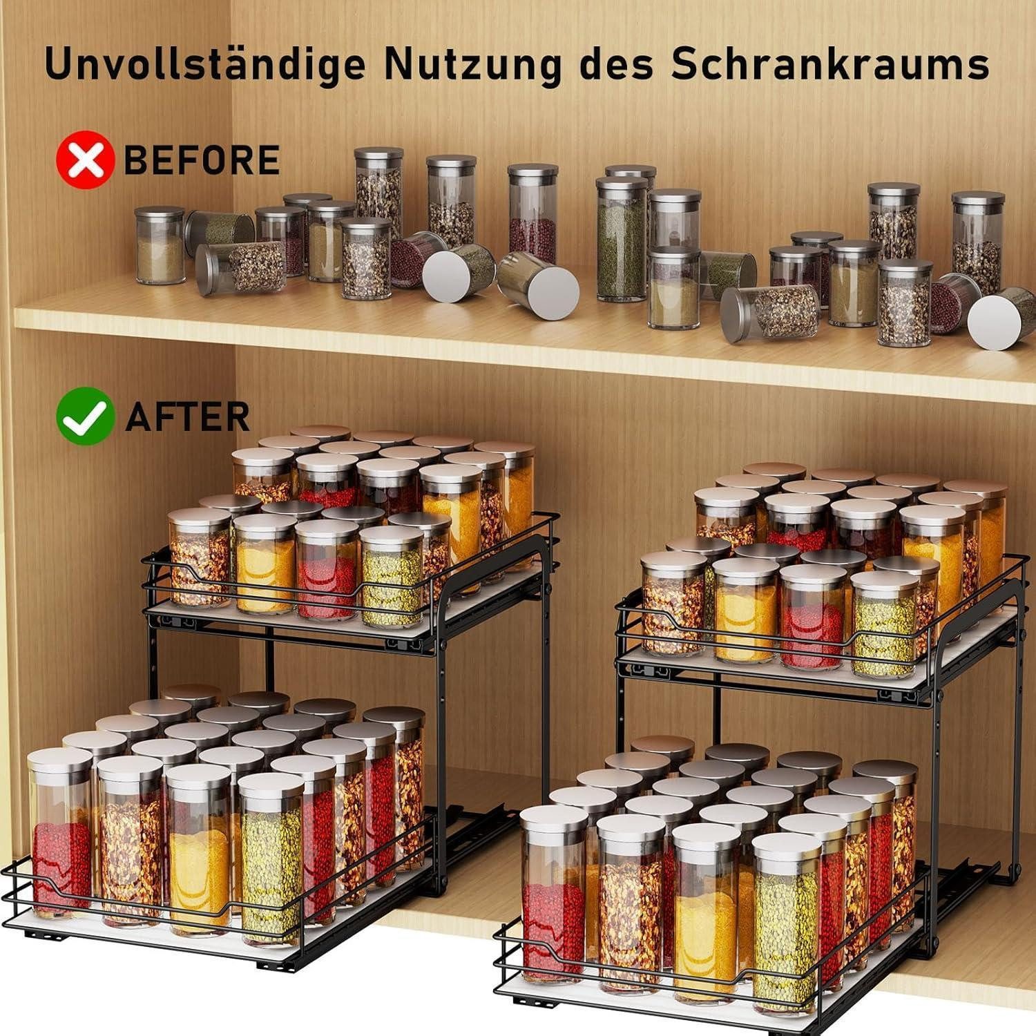 MAYZOLOP Gewürzregal Gewürzregal Ausziehbar 2 Etagen Organizer Küche Höhenverstellbar