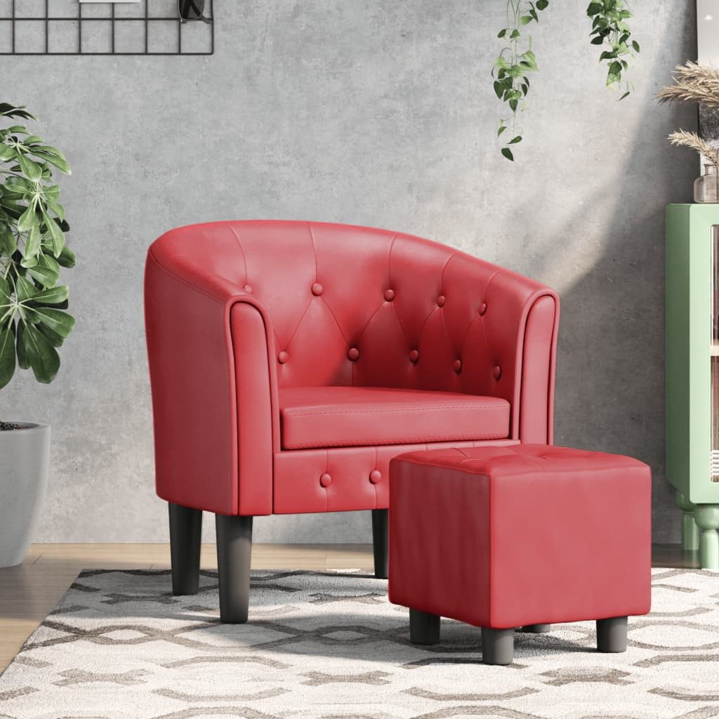 furnicato Cocktailsessel Eleganter Sessel in Weinrot 70 x 56 x 68 cm mit Fußhocker (1-St), Gepolsterter Clubsessel mit Massivholzgestell und einem Fußhocker