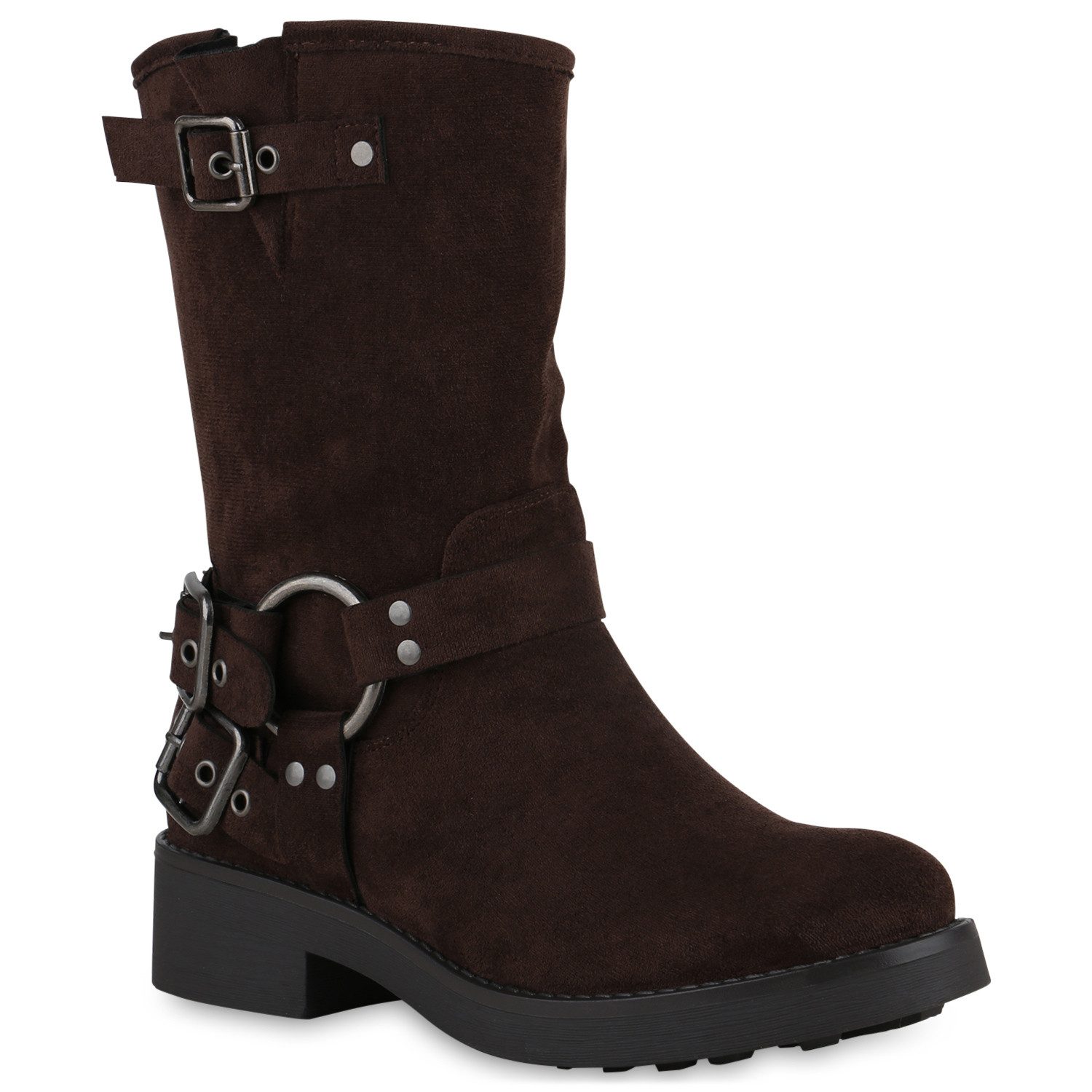 VAN HILL 840847 Stiefel Damen Leicht Gefütterte Bikerstiefel Schnallen Niet günstig online kaufen