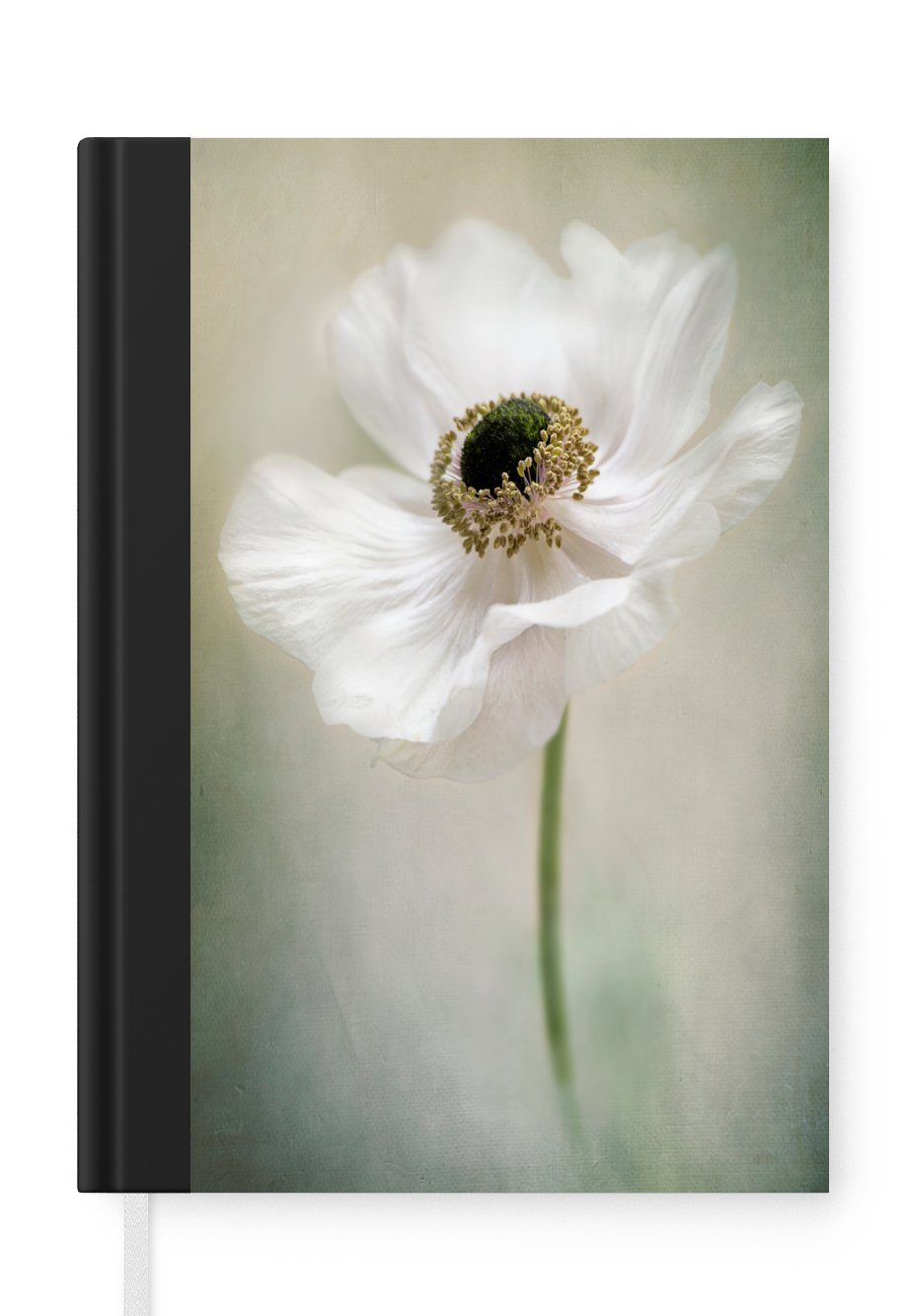 MuchoWow Notizbuch Blumen - Natur - Anemone - Weiß, Journal, Merkzettel, Tagebuch, Notizheft, A5, 98 Seiten, Haushaltsbuch