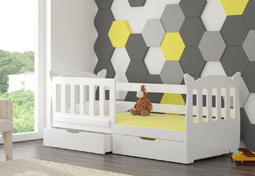Feldmann-Wohnen Kinderbett LENA (mit 2 Schubladen), Farbe wählbar Kiefer weiß / Absetzungen: weiß