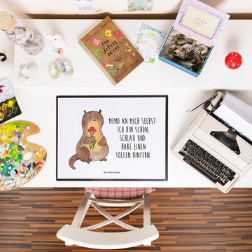 Mr. & Mrs. Panda Schreibtischunterlage Otter Blumenstrauß - Weiß - Geschenk, Büroartikel, Fischotter, Seeott, (1 tlg)