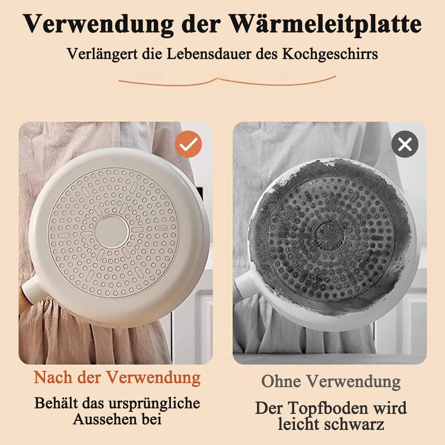 Refttenw Kochfeld-Adapter Wärmeverteilerplatte für Gasherd rutschfeste Wärmeleitplatte Φ 26cm, Auftauplatte Wärmeverteiler mit Griff 2 in 1 Abnehmbar Ringplatte