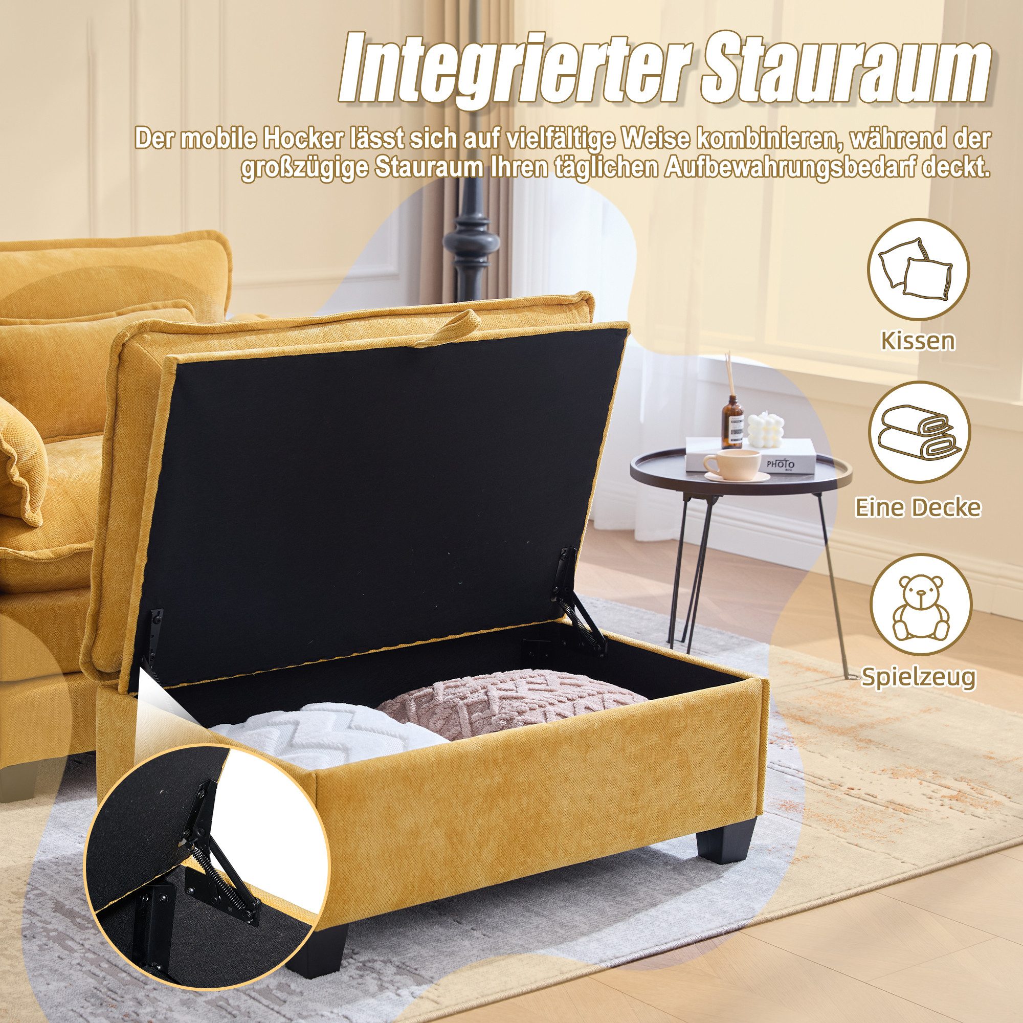 Totnz Sessel mit Hocker und Stauraum, Chenille Stoff, Seitentaschen (mit Hocker und Stauraum, Chenille Stoff, Seitentaschen, breite Sitzfläche mit Armlehnen, stabile Struktur), für Wohnzimmer, Schlafzimmer und kleine Räume