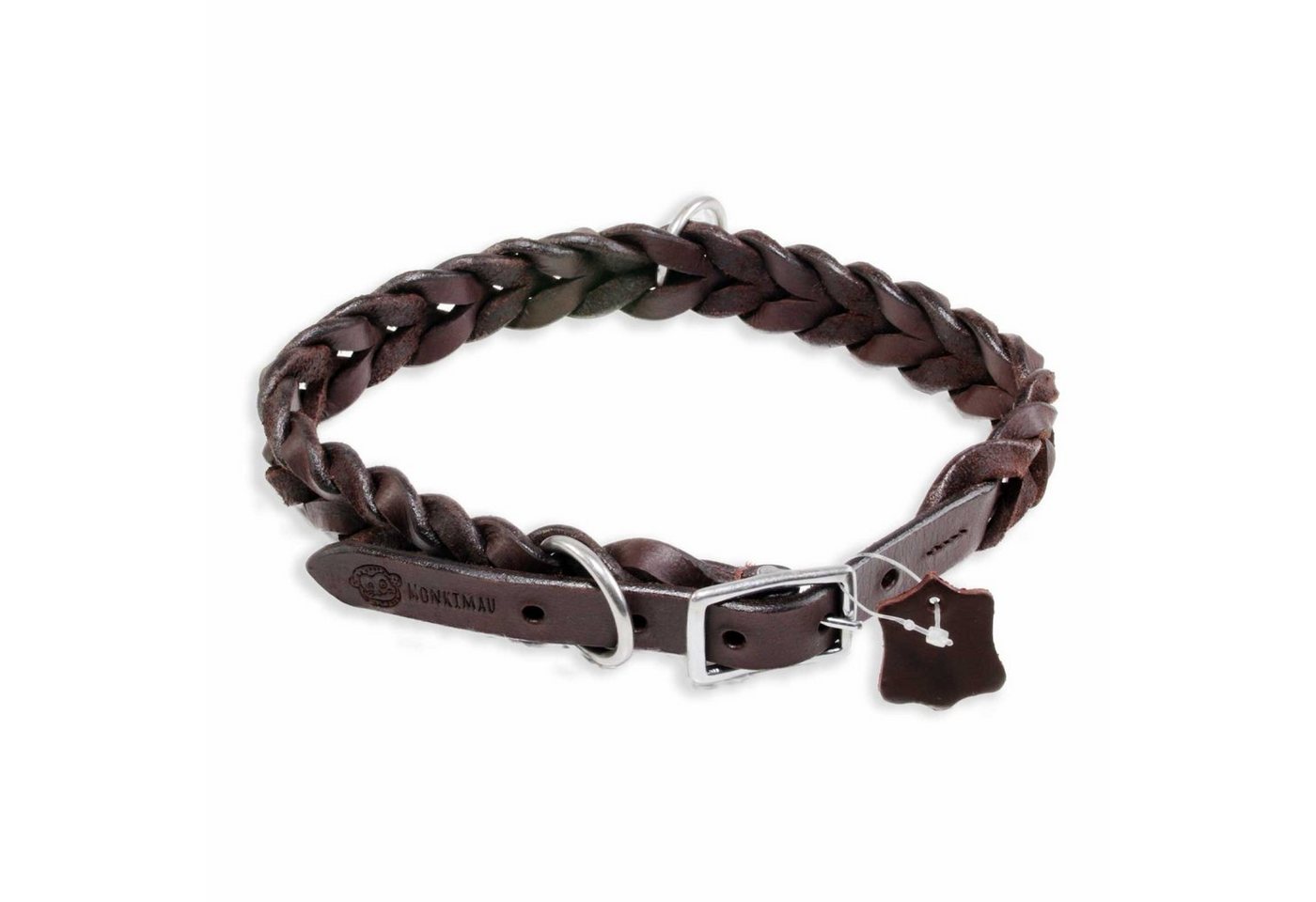 Thumbnail - Monkimau Hunde-Halsband Hundehalsband Leder Halsband Hund braun geflochten S-XS, Leder