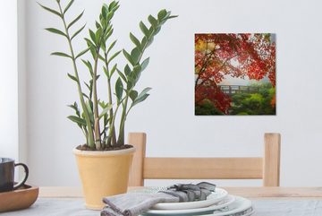 OneMillionCanvasses® Leinwandbild Japanischer Ahorn - Bäume - Brücke - Natur - Japanisch, (1 St), Leinwand Bilder für Wohnzimmer Schlafzimmer